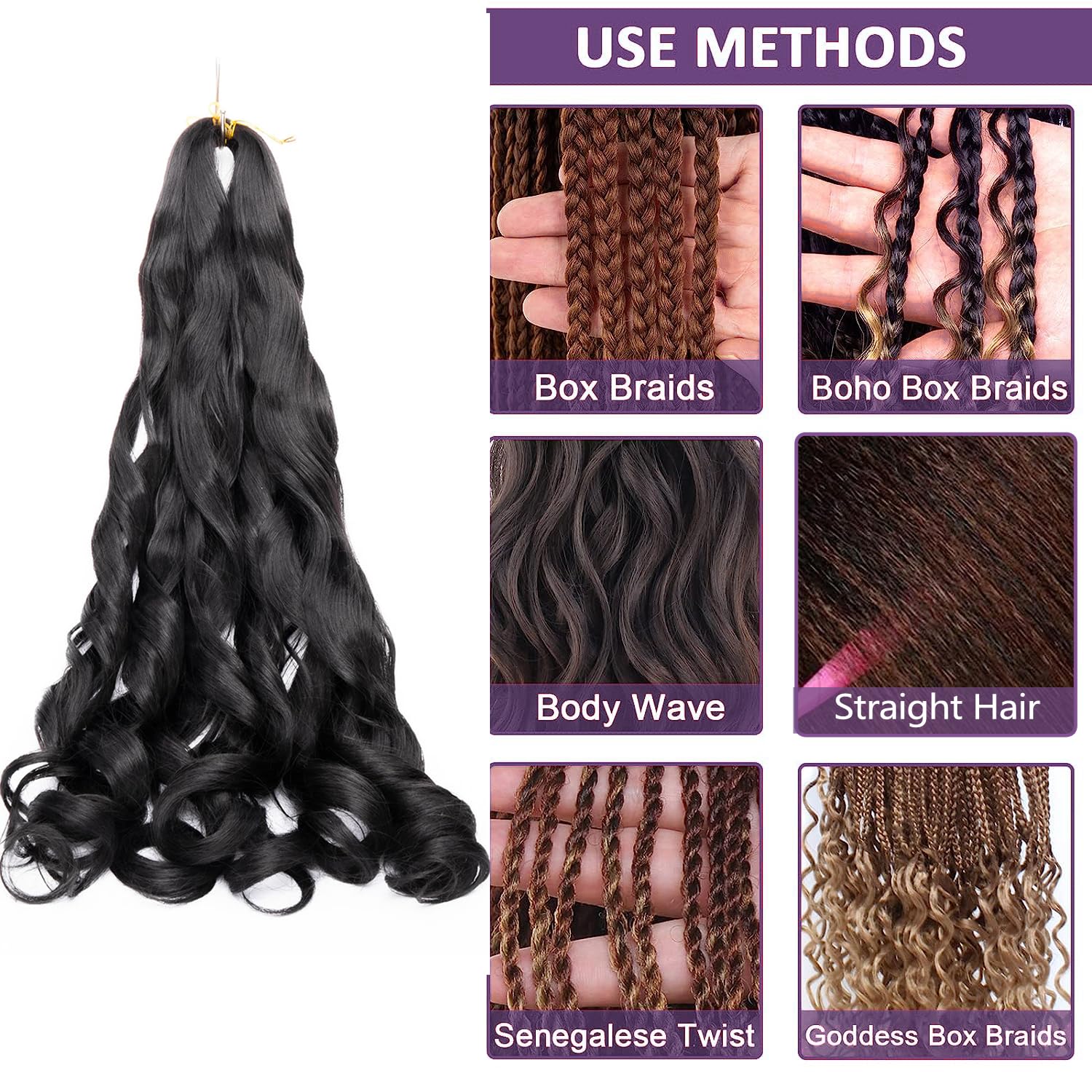 8 paquetes de cabello rizado francés trenzado de 24 pulgadas, ondulado, suelto, espiral, rizado, de ganchillo para mujeres negras, cabello trenzado