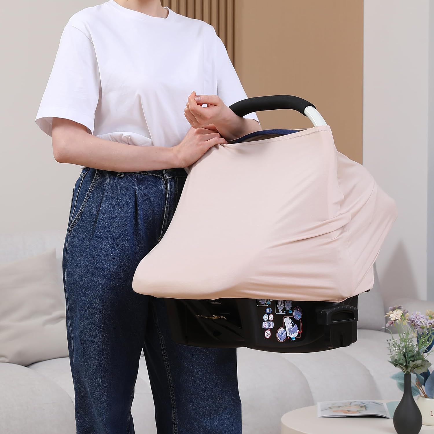 Funda de asiento de automóvil transpirable para bebés, funda de lactancia de rayón suave multiusos para lactancia, toldo de asiento de automóvil de