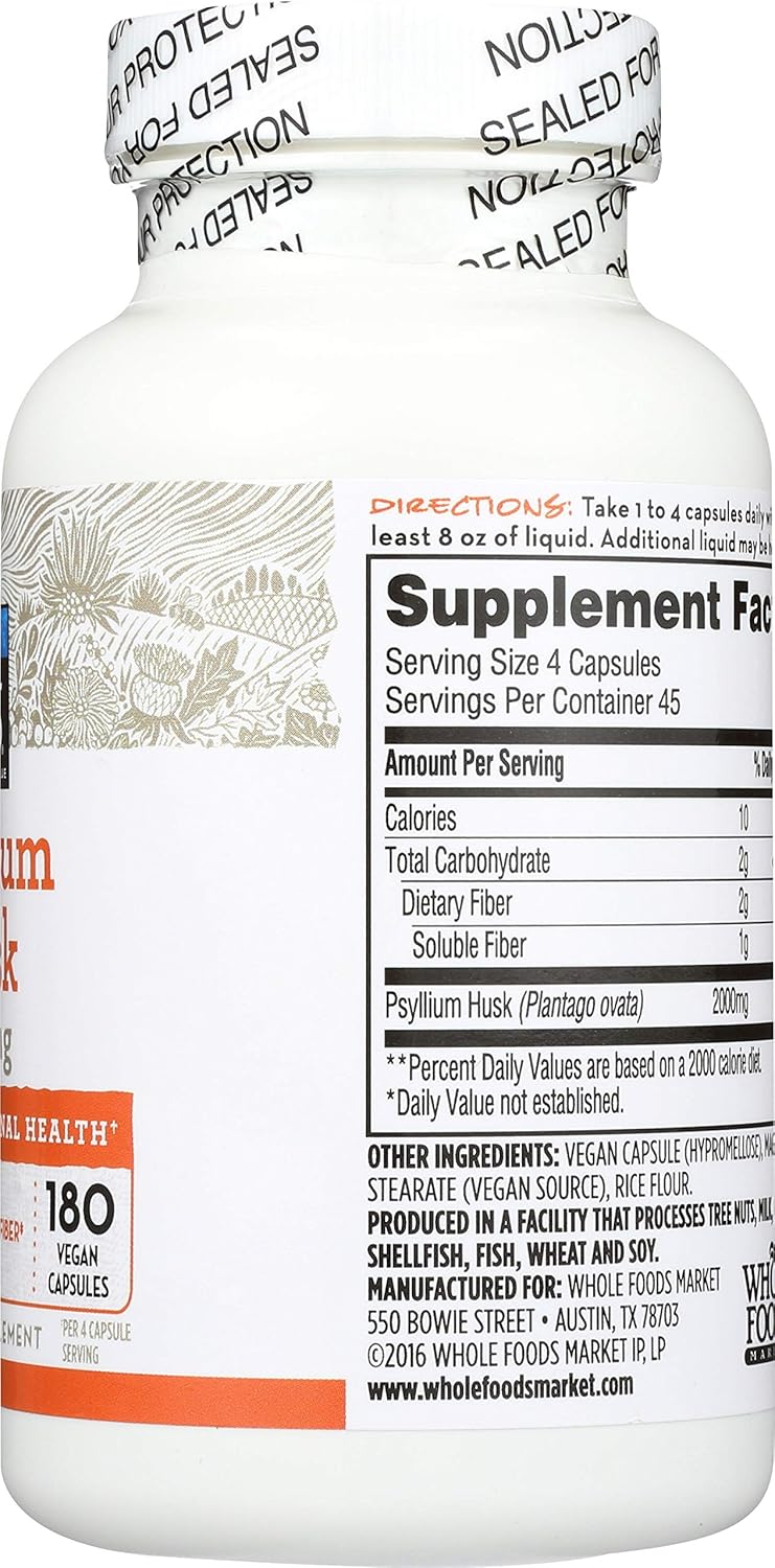 365 Everyday Value, cáscaras de psyllium 500 mg, 180 unidades (el embalaje puede variar)