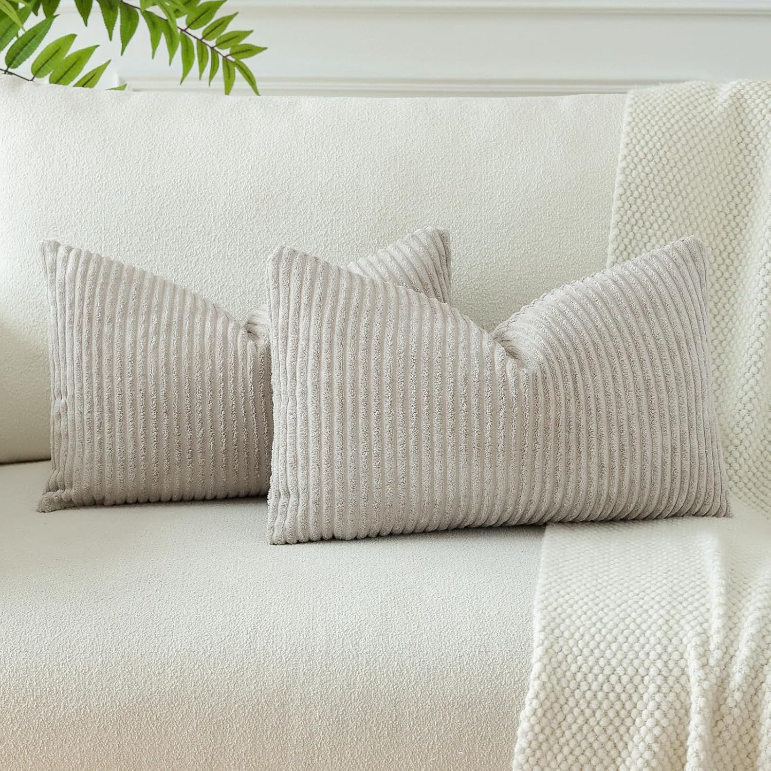 OTOSTAR Juego de 2 fundas de almohada decorativas bohemias de 16 x 24 pulgadas, de pana suave, a rayas lisas, fundas de almohada lumbares para sofá,