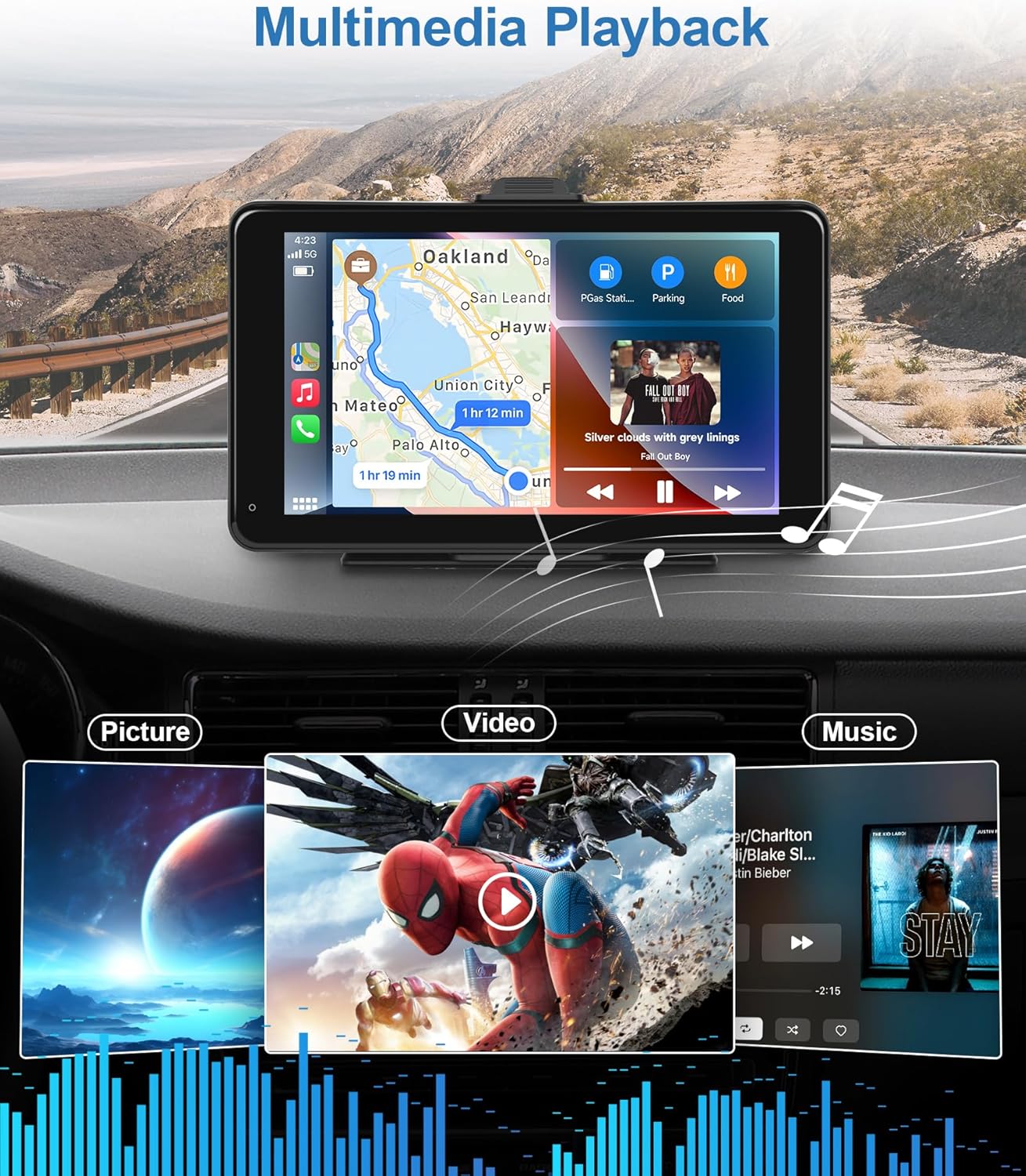 Pantalla portátil inalámbrica para coche con Apple Car Play HD cámara trasera para autos, camiones, camionetas, caravanas, podofo de 7 pulgadas,