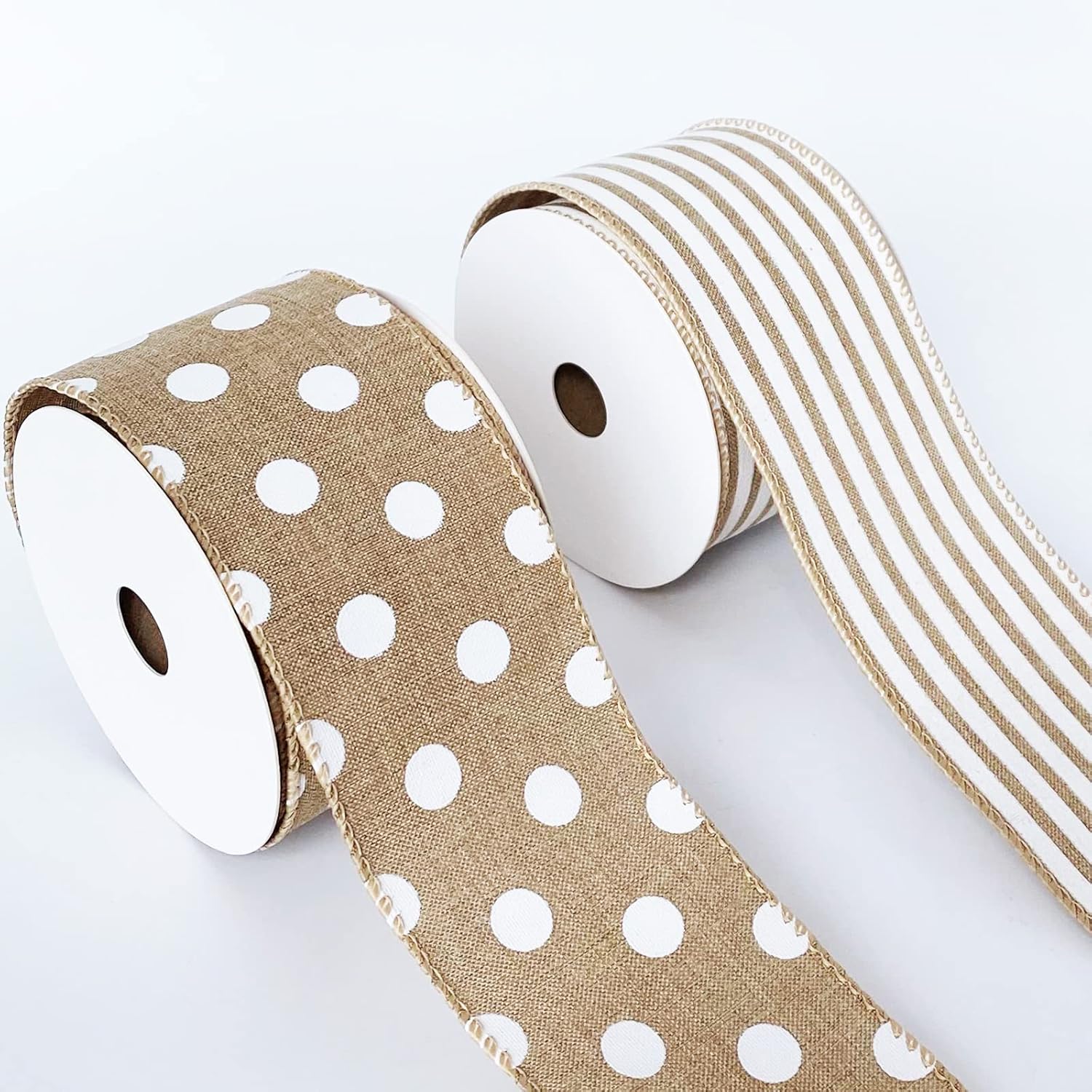 Leecogo Cinta de arpillera con alambre, 2 12 x 10 yardas, cinta rústica de rayas blancas para Pascua, Navidad, corona, primavera, verano, boda, baby