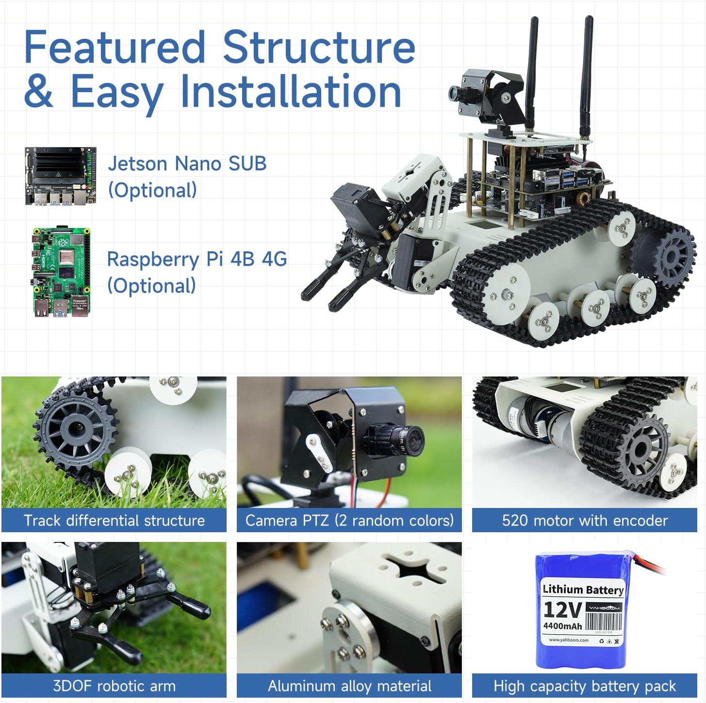 Yahboom Proyecto programable DIY ROS Starter Tank Chassis Robot con cámara AI para Jetson Nano B01 reconocimiento  Seguimiento  OpenCV  MediaPipe