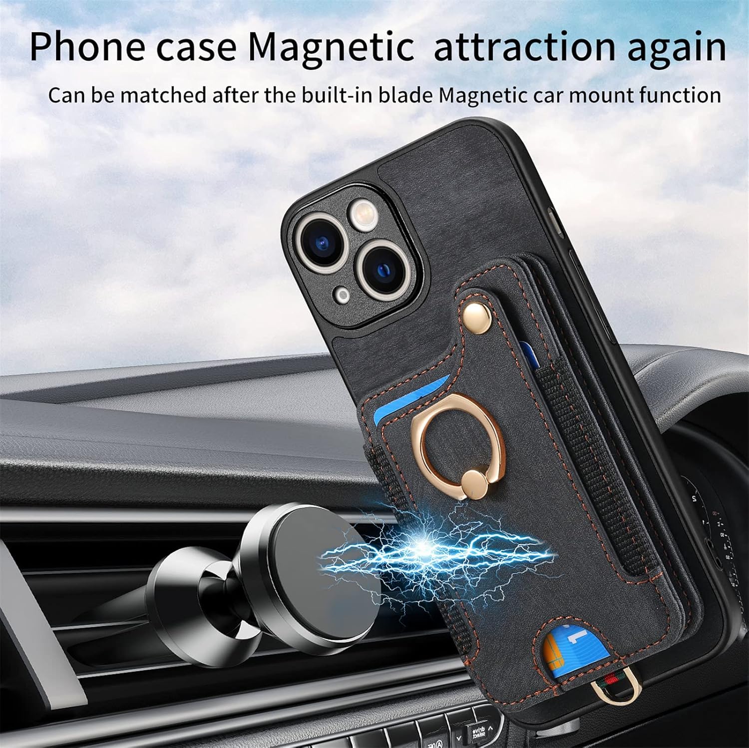 Asuwish Funda de teléfono para iPhone 15 de 6.1 pulgadas con protector de pantalla de vidrio templado y correa para la muñeca, soporte para tarjeta