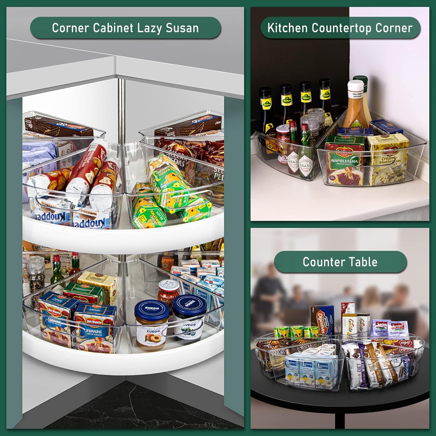 JEISSLIA Lazy Susan – Contenedores organizadores de gabinete para esquinas de 262832 pulgadas de diámetro, contenedor de almacenamiento de plástico