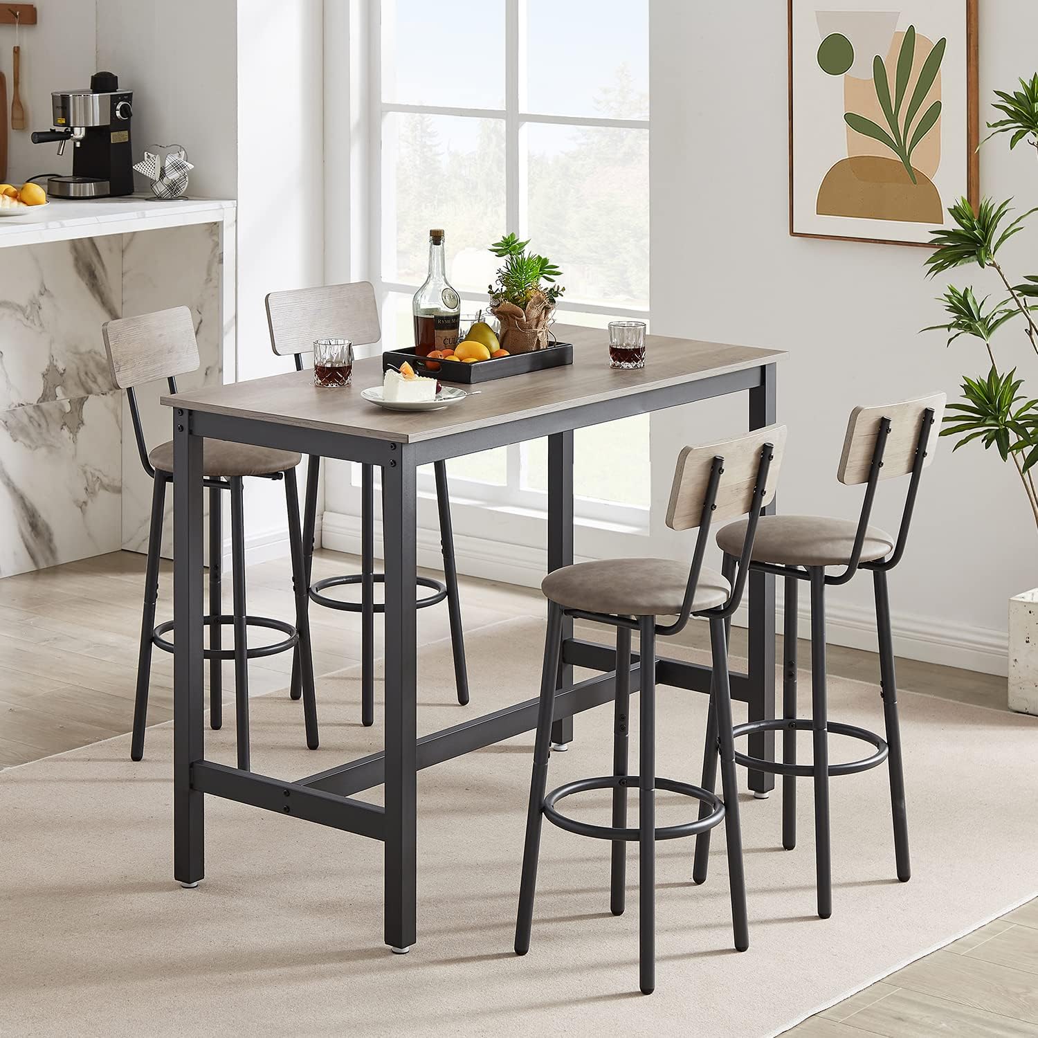 IINE’a Juego de mesa de comedor de 5 piezas, mesa de bar y sillas, mesa de bar de cocina con taburetes para 4, mesa rectangular de pub bistró y