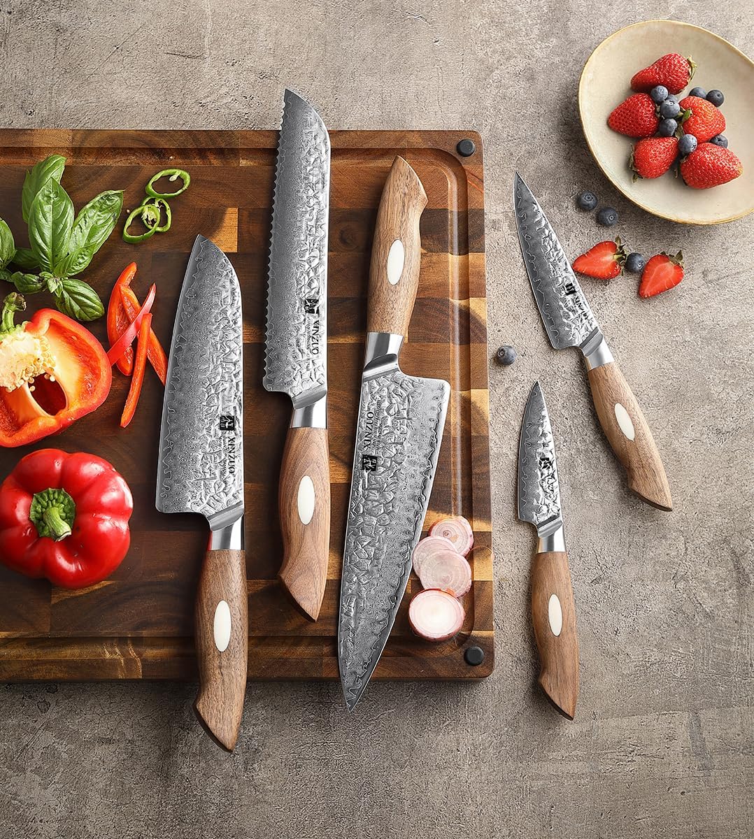 XINZUO Juego de cuchillos de cocina de 5 piezas, forjado a mano japonés AUS-10 de acero de Damasco profesional con caja de regalo, afilado de