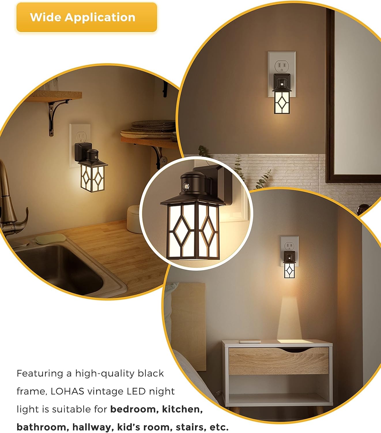 LOHAS – Luz nocturna LED enchufable con sensor de anochecer a amanecer, paquete de 2 luces diurnas de 5000 K, 5 lm a 80 lúmenes, luz nocturna