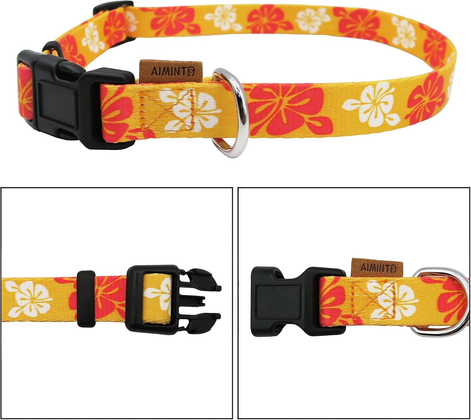 Collar de perro, bonito patrón floral, collar suave y ajustable con hebilla de liberación rápida (S (cuello 11-18 pulgadas, ancho 58 pulgadas),