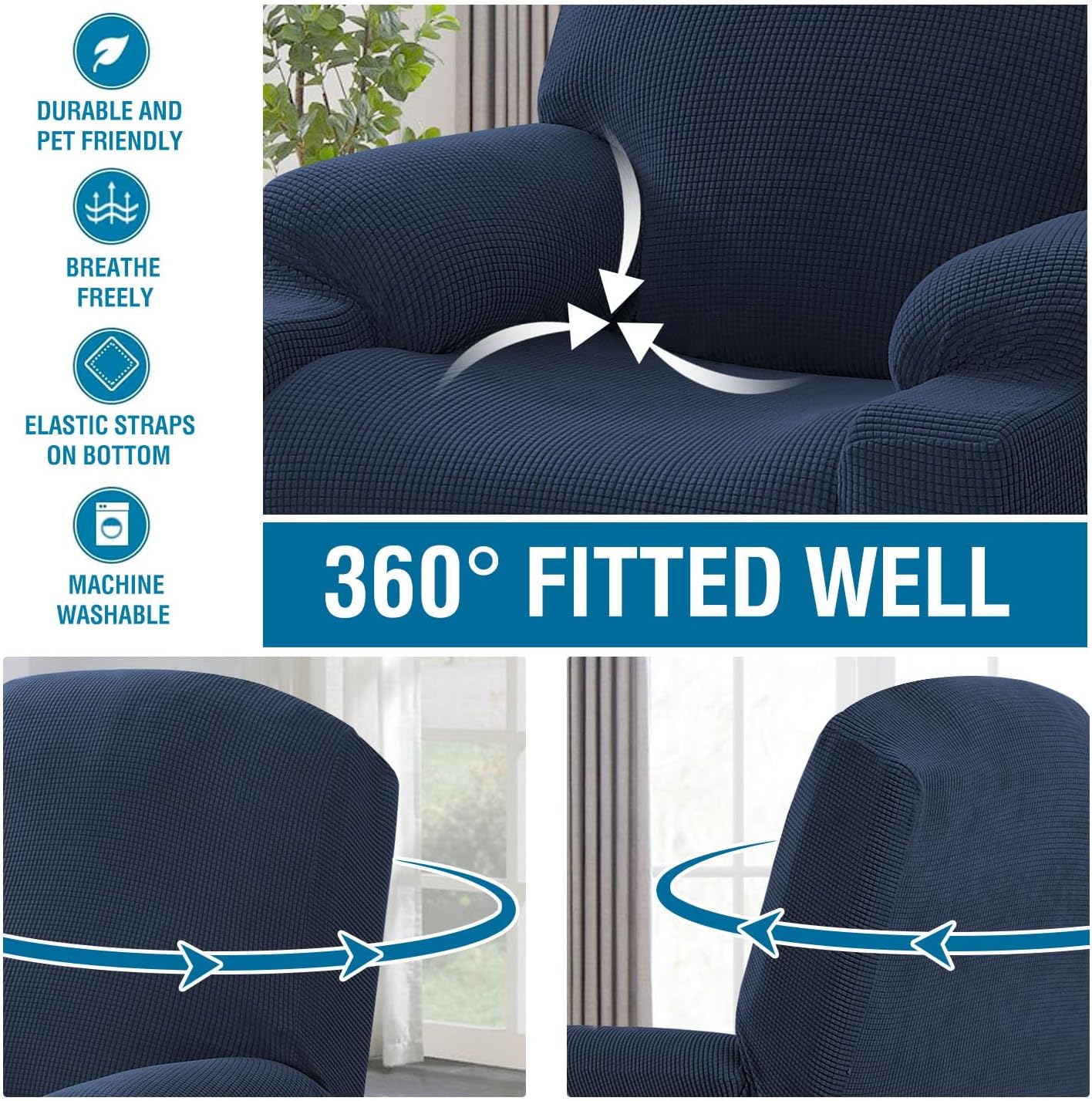 H.VERSAILTEX Funda elástica para sillón reclinable, funda para silla reclinable de elevación eléctrica, ajustable estándar, grande, con bolsillo