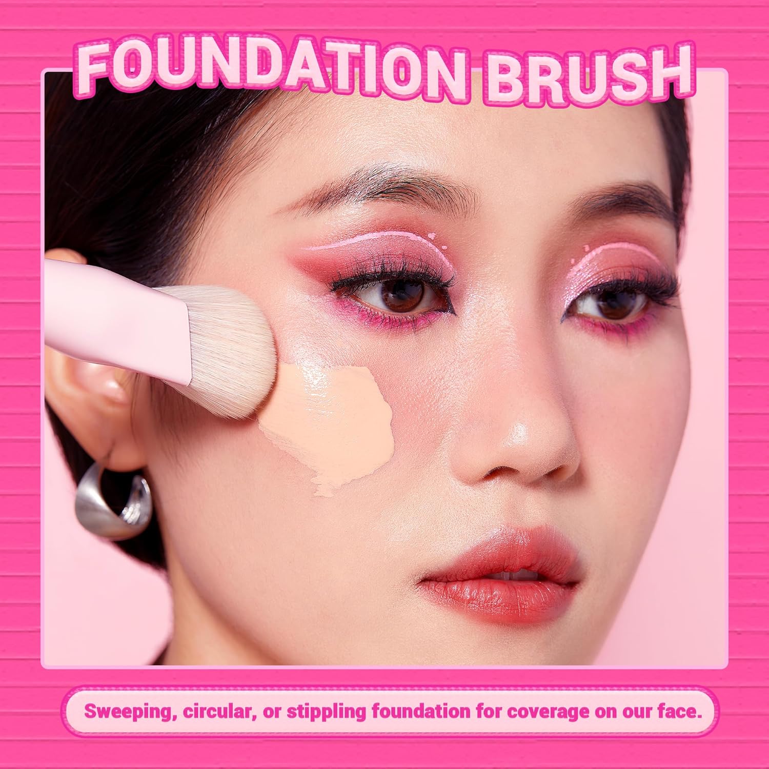 Jessup Brocha para base y correctora, juego de 2 brochas de maquillaje rosa, brochas de maquillaje sintéticas prémium para crema líquida, T497