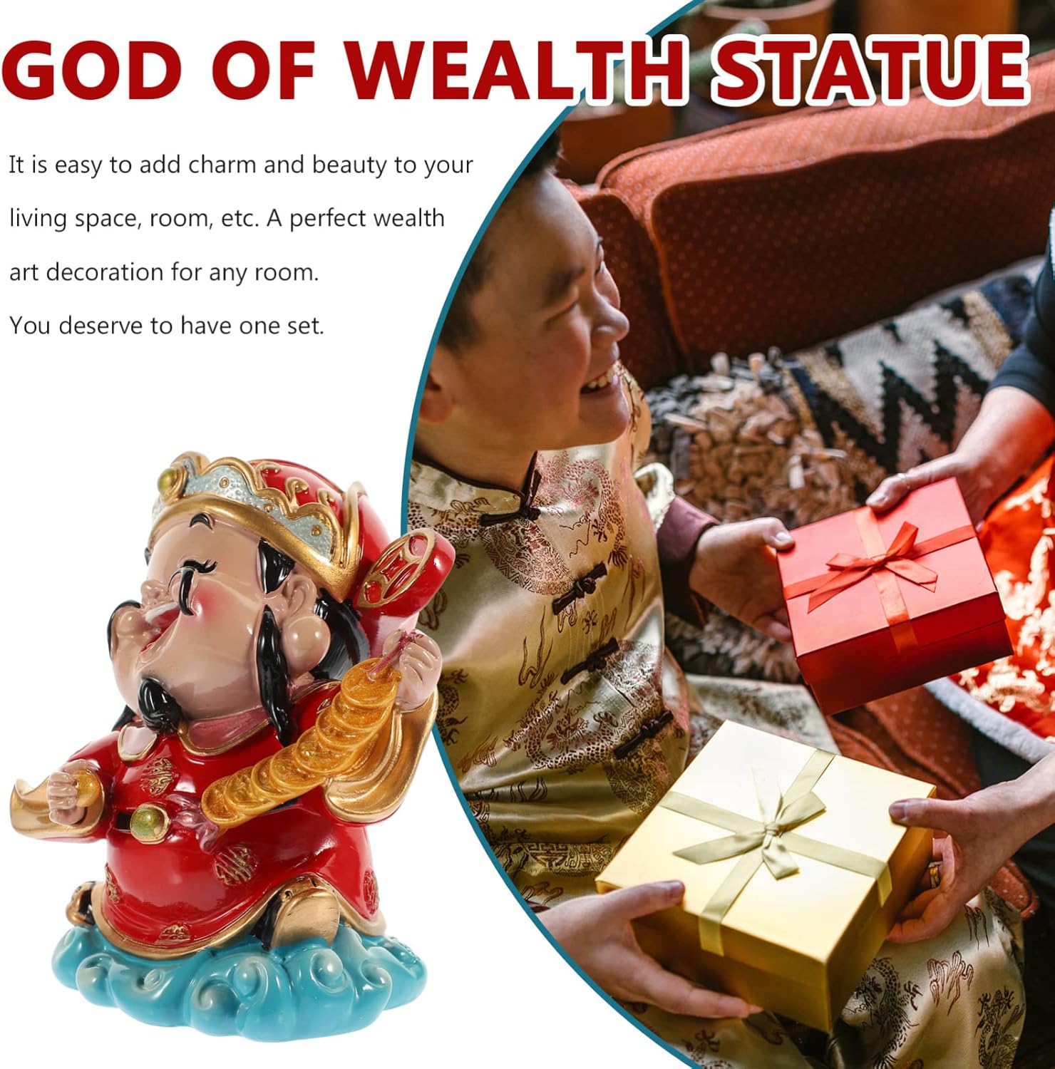 BESPORTBLE CAI Shen – Estatua de Feng Shui, dios de la riqueza, 2.5 x 3.5 pulgadas, adornos de resina de la suerte de Zhaocai para sala de estar,