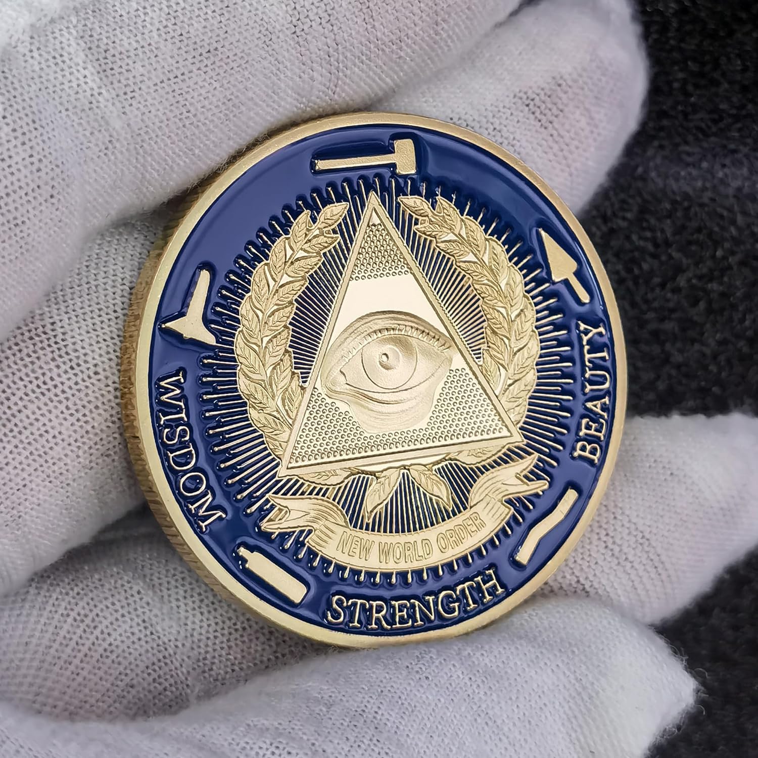 Moneda masónica chapada en oro Freemason Challenge Coin con estuche transparente