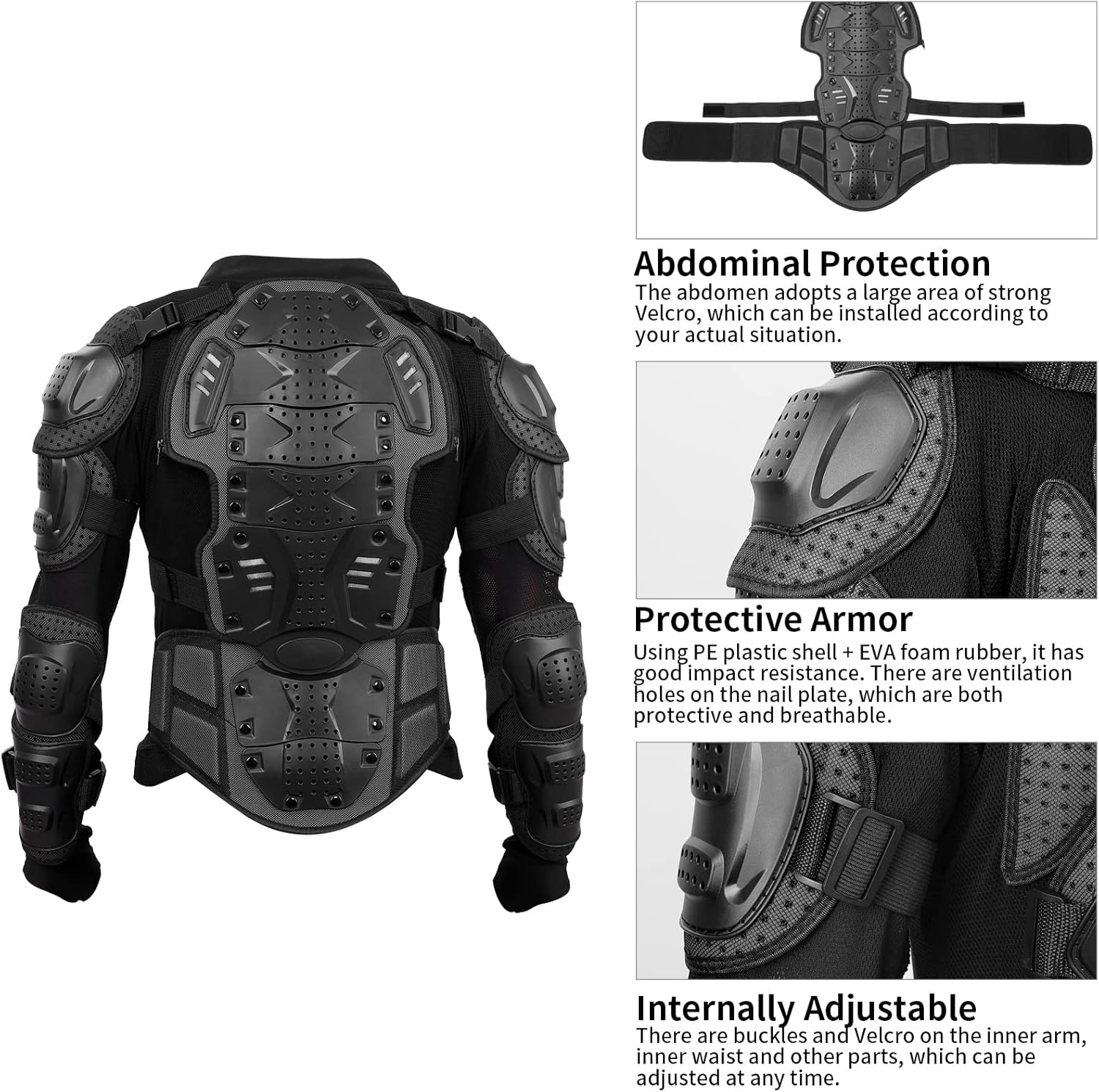 PELLOR Chaleco de armadura para motocicleta, espalda en el pecho, chaleco de protección para motocross, esquí, equitación, patinaje, anticaída,