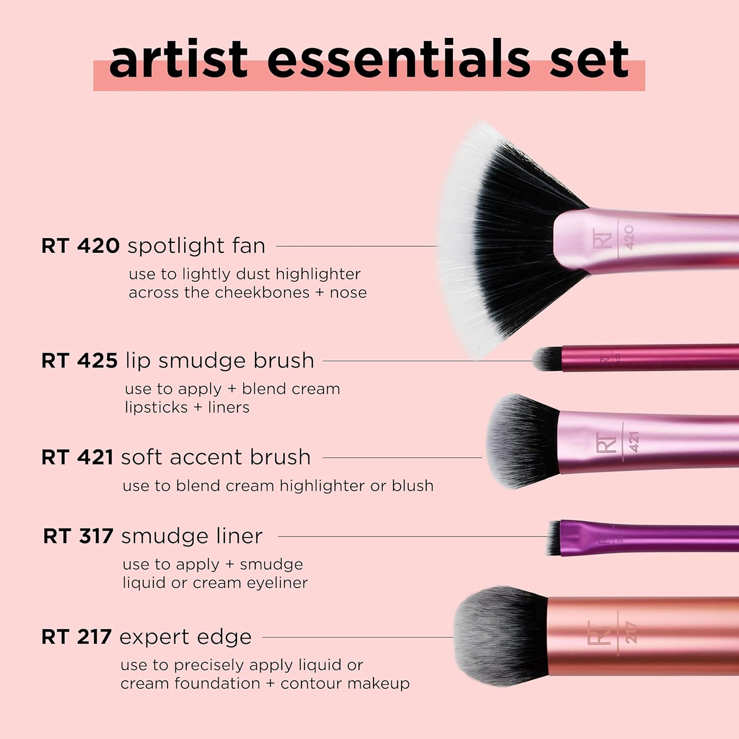 Real Techniques Artist Essentials – Juego de brochas de maquillaje, para base, rubor, iluminador, sombra de ojos y delineador, herramientas de