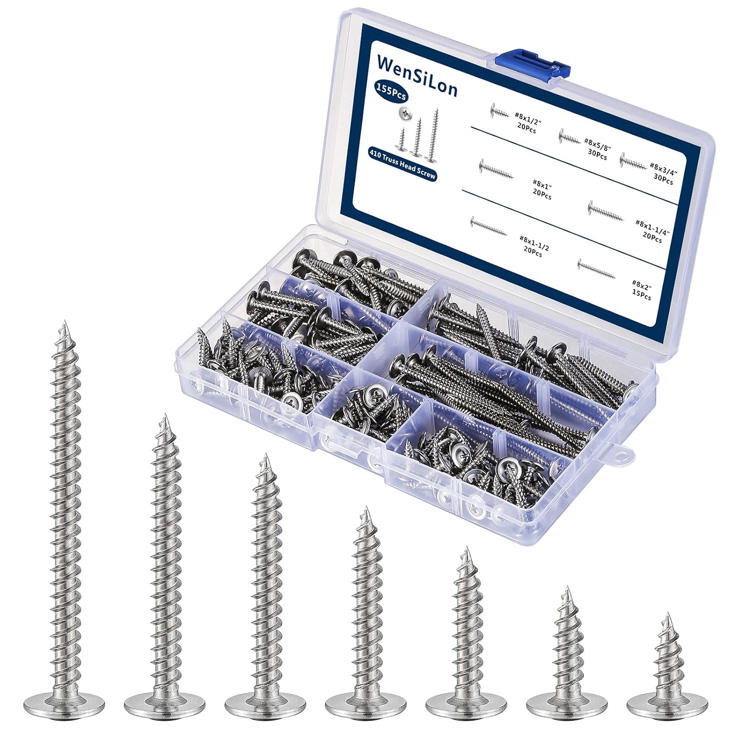 WensiLon #8 Phillips Truss Head Tornillos de madera Acero inoxidable 410 Quick Metal Autoperforantes Surtido Kit