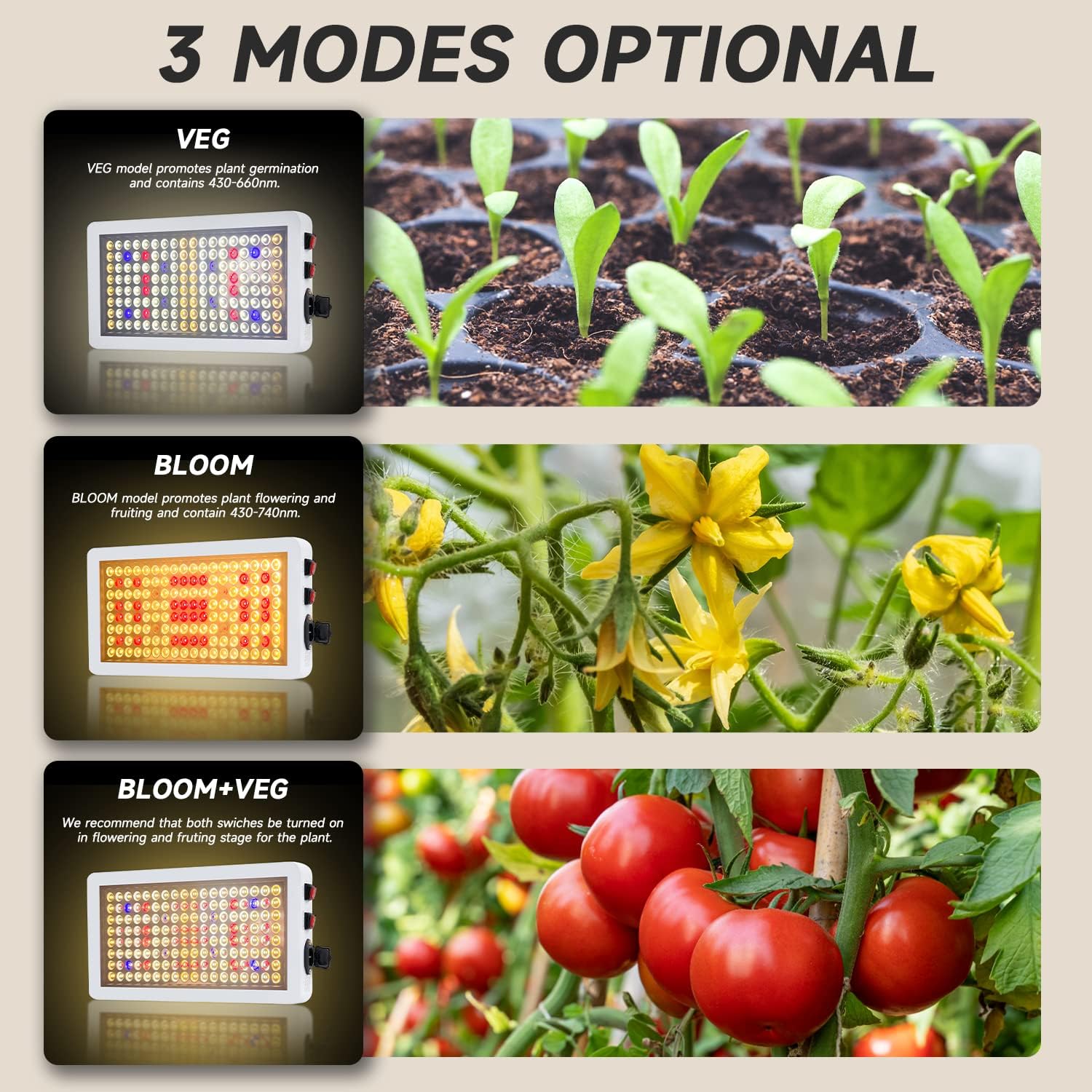Luces LED de crecimiento mejoradas de 2000 W con interruptor doble, luz de plantas de espectro completo de doble chip, luz de cultivo de plantas