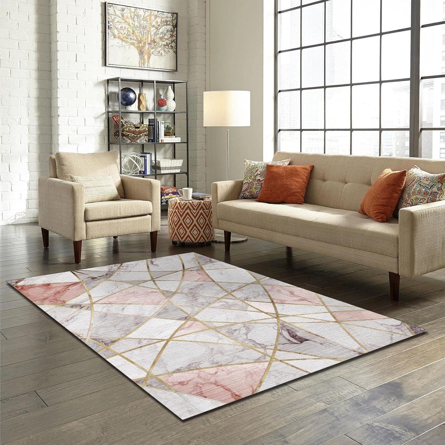 Nordic – Alfombra minimalista de mármol de oro rosa, moderna, de lujo, antideslizante, lavable a máquina, fácil cuidado, para interiores,