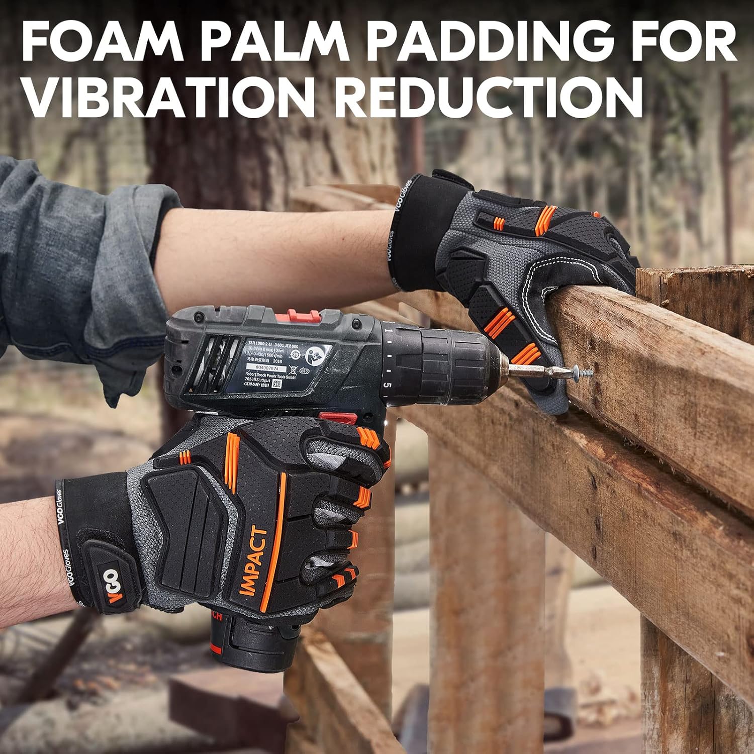 Vgo… Guantes de trabajo de seguridad, guantes de mecánico, guantes de impacto, guantes antivibración, guantes de aparejo, resistentes (M, gris,