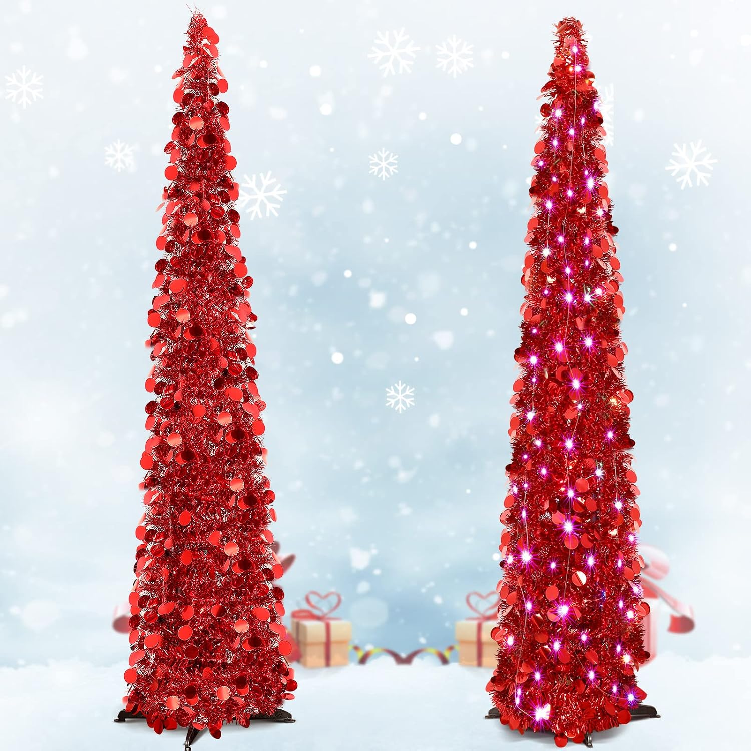Árbol de Navidad de oropel desplegable de 5 pies con lentejuelas coloridas reflectantes, árbol de Navidad artificial delgado, plegable, árbol de