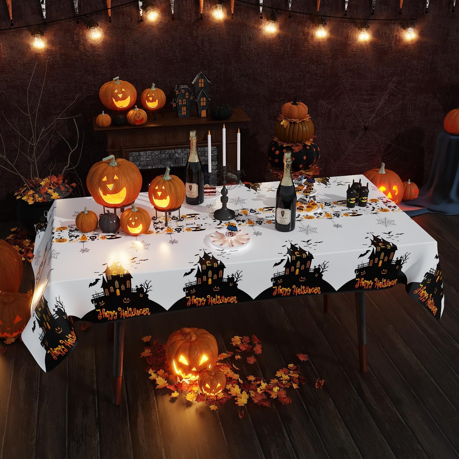 Fibevon Decoraciones de Halloween, 3 paquetes de manteles rectangulares de Halloween, mantel desechable de plástico de alta calidad para