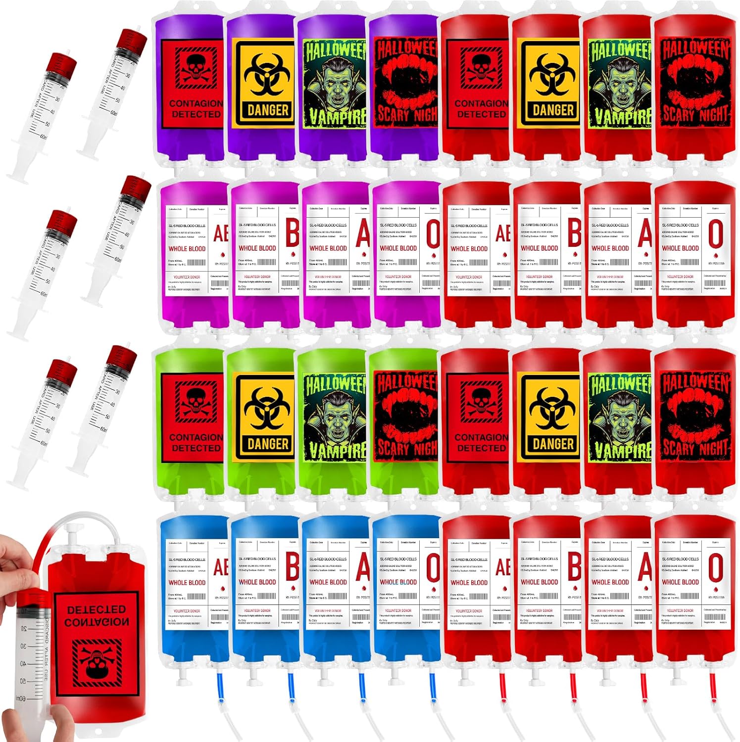 MGparty Paquete de 80 bolsas de sangre para bebida, bolsas de sangre IV para decoración de fiesta de Halloween, contenedor de bebidas, bolsa de jugo