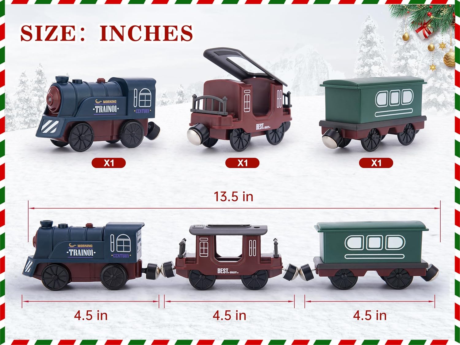 Tren a pilas para pista de tren de madera, tren motorizado con locomotora eléctrica magnética con luz y sonido para niños pequeños y niñas de 3 a 5