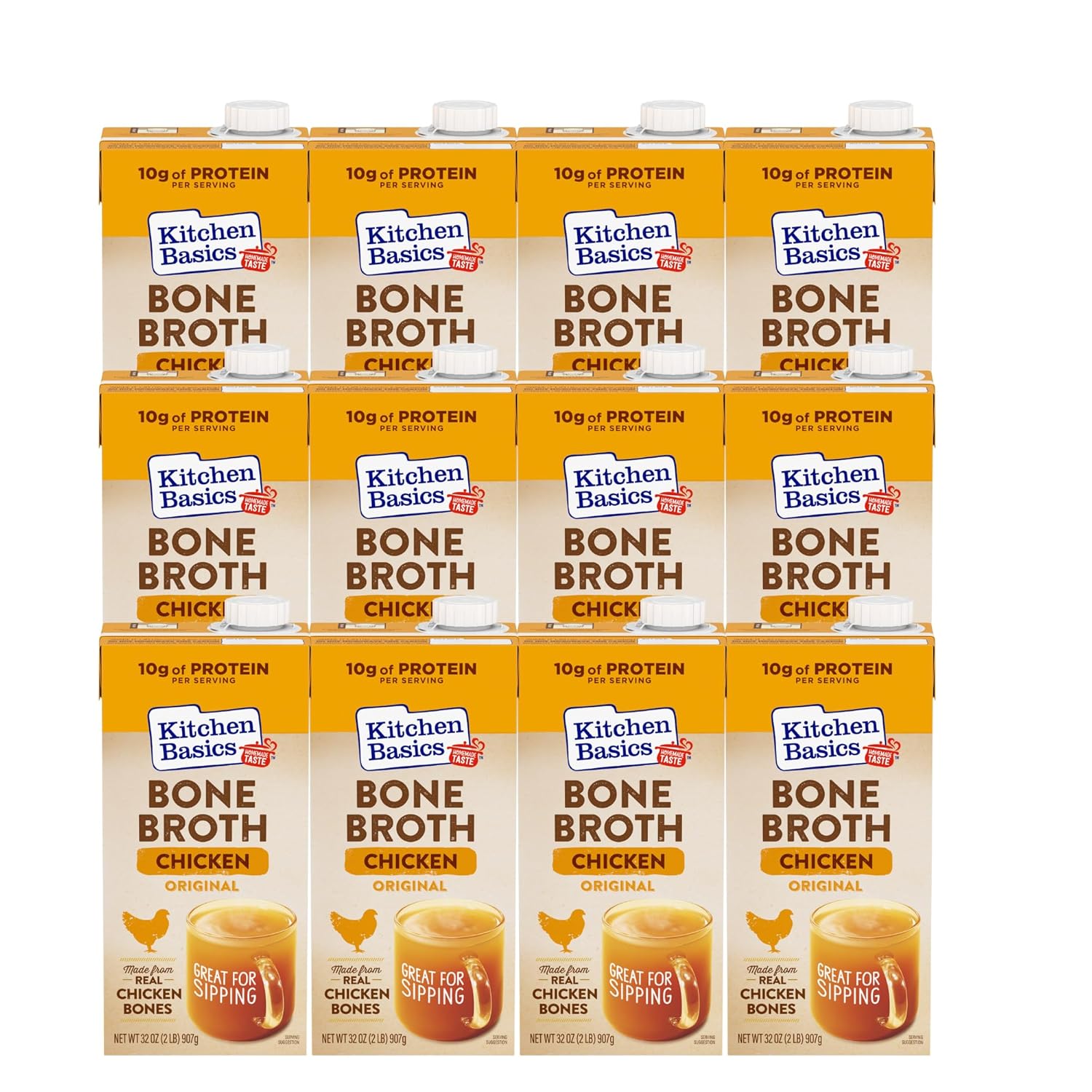 Kitchen Basics Caldo de hueso de pollo original (keto amigable), 32 fl oz (paquete de 12)