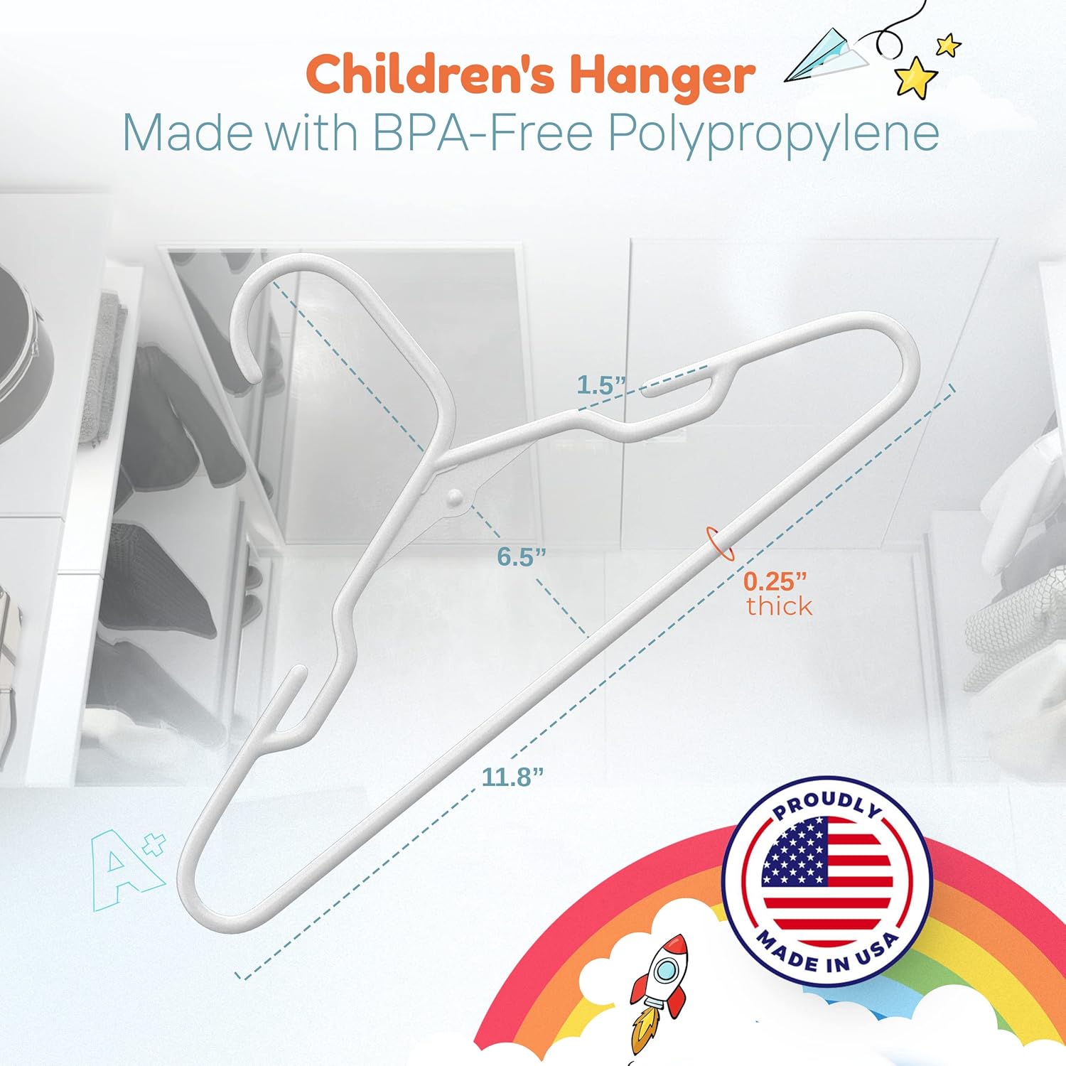 Paquete de 10 perchas para bebés fabricadas en Estados Unidos  Perchas para niños para ropa infantil, trajes y ropa para niños pequeños  Paquete de