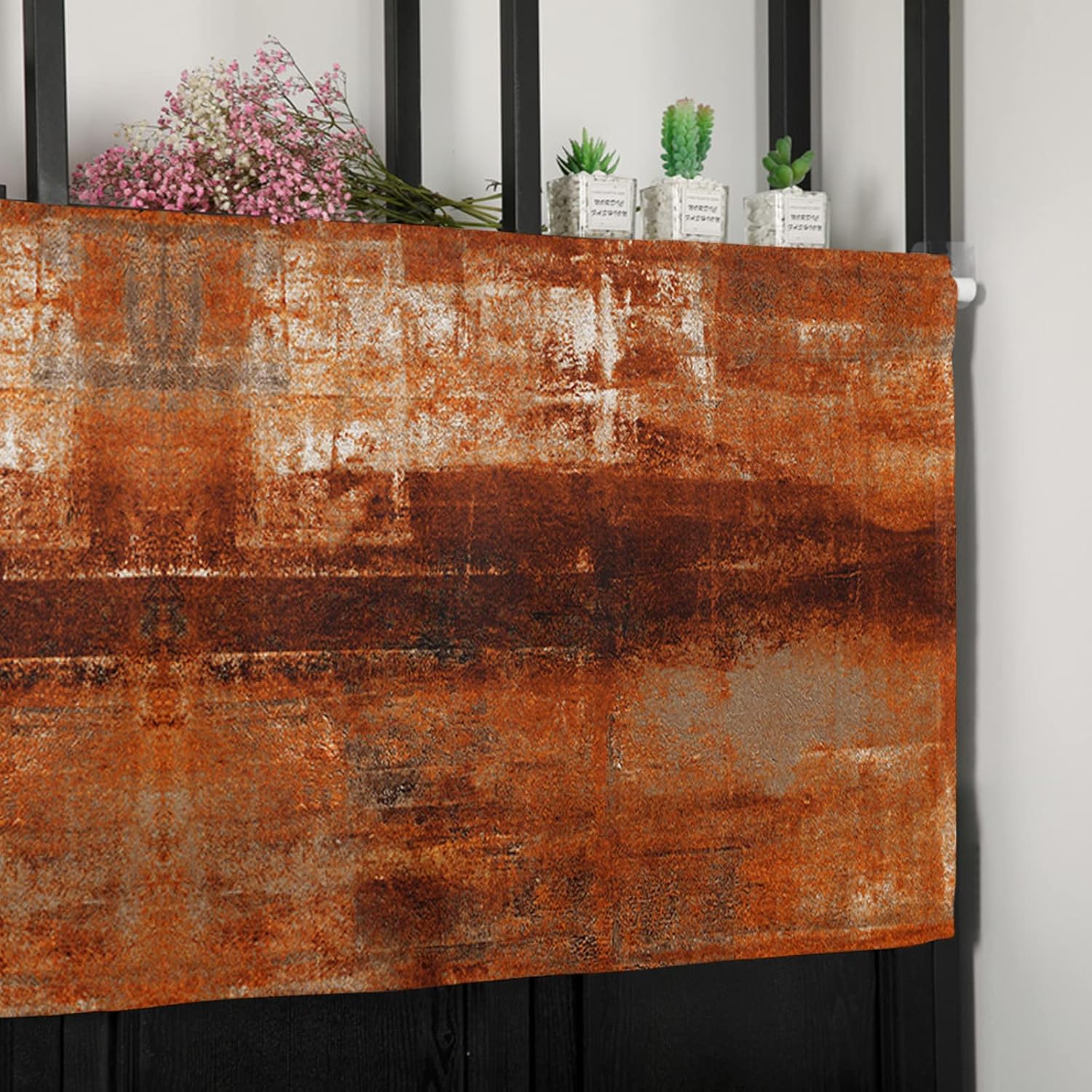 Cenefa de cortina para decoración de ventana de cocina, pintura al óleo retro geométrica naranja caramelo arte abstracto 54 x 18 pulgadas, cortinas