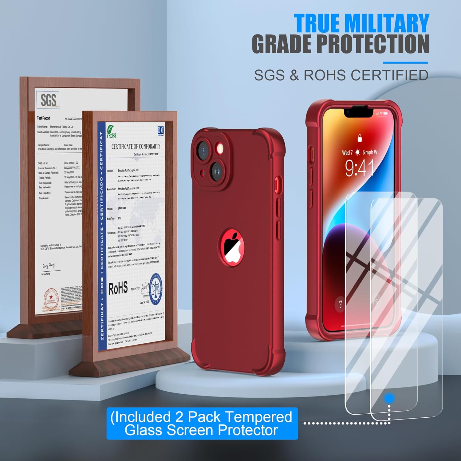 ORETECH Funda para iPhone 15 Plus iPhone 14 Plus, con 2 protectores de pantalla prueba de caídas de grado militar de 10 pies protección de cámara a