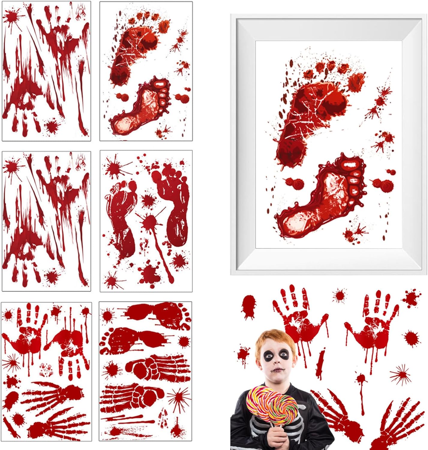 Calcomanías de Halloween para ventana, 6 hojas de calcomanías de huellas de manos sangrientas, calcomanías realistas de zombi, calcomanías
