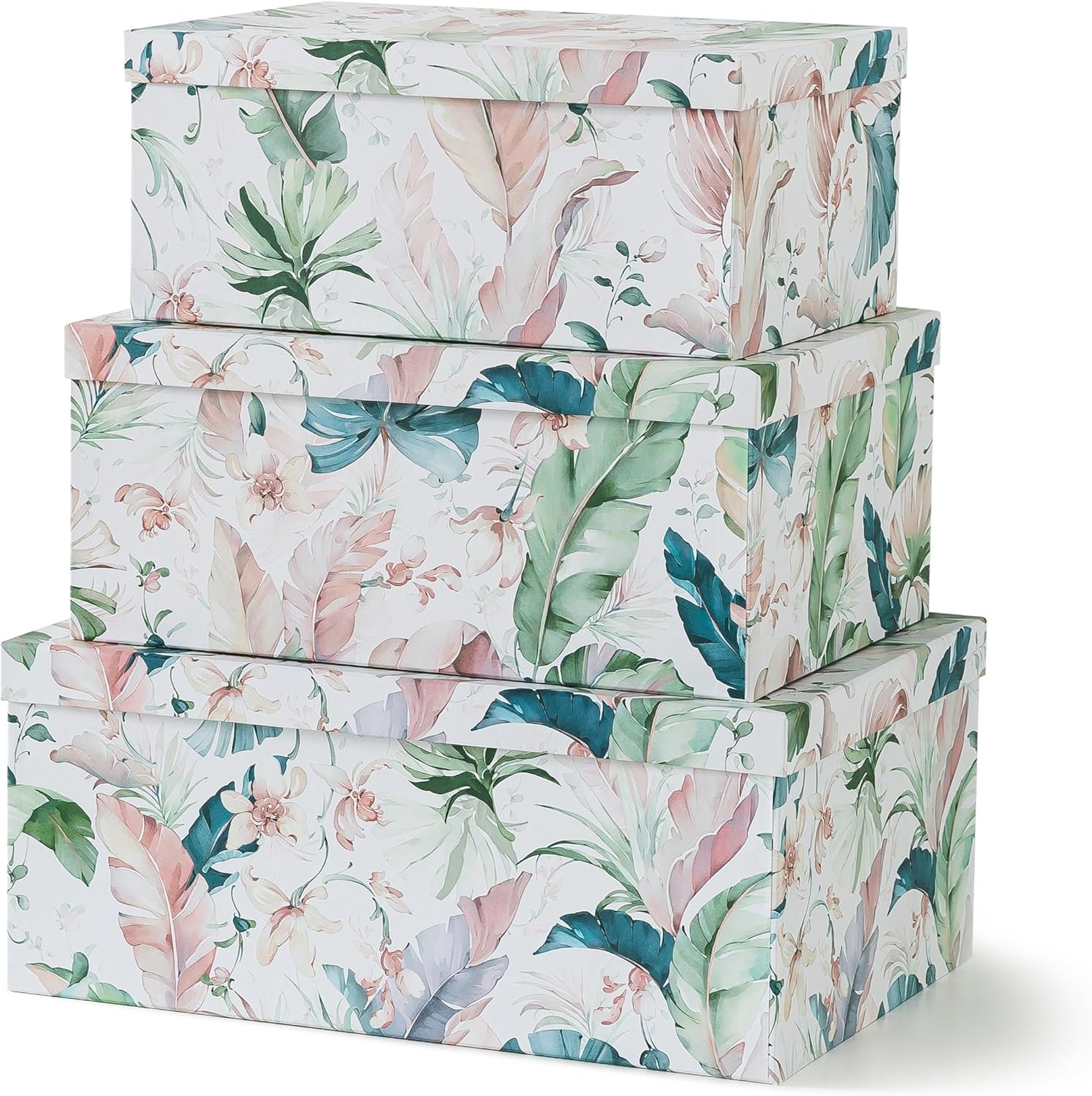 Soul & Lane Jardin Jewel – Juego de 3 cajas de cartón con tapa para guardar recuerdos y fotos, cajas de regalo para regalos