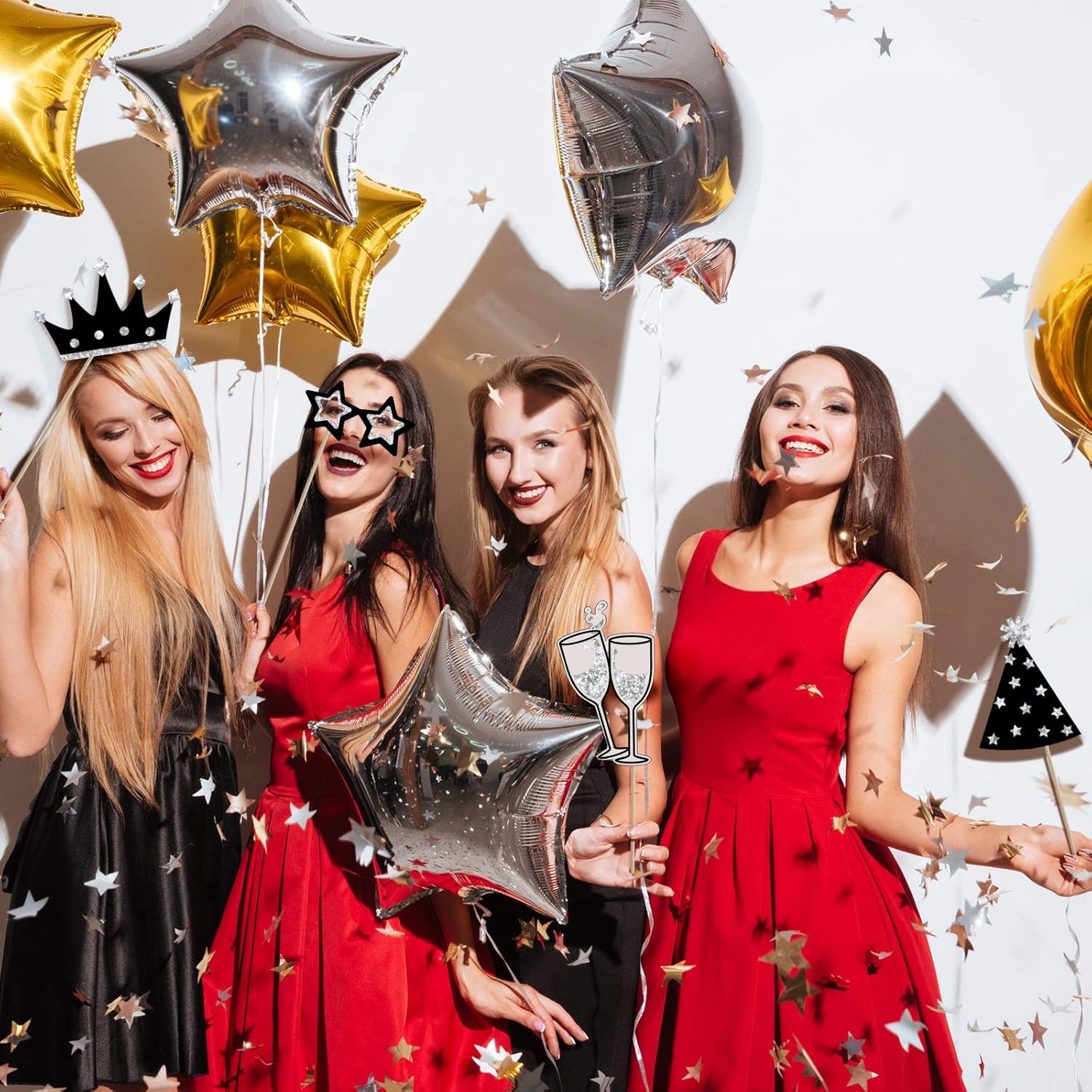 24 piezas de accesorios para cabina de fotos para cumpleaños, bodas, graduación, Año Nuevo, suministros de fiesta, mezcla de sombreros, lápiz