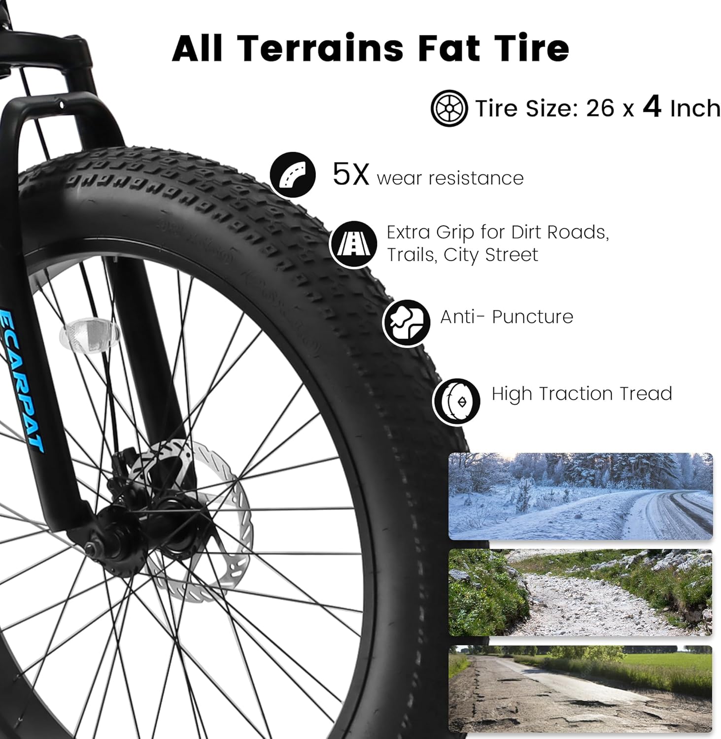 Ecarpat – Bicicletas de montaña con neumáticos gruesos de 202426 pulgadas, 7 velocidades, con frenos de disco mecánicos, suspensión delantera, para