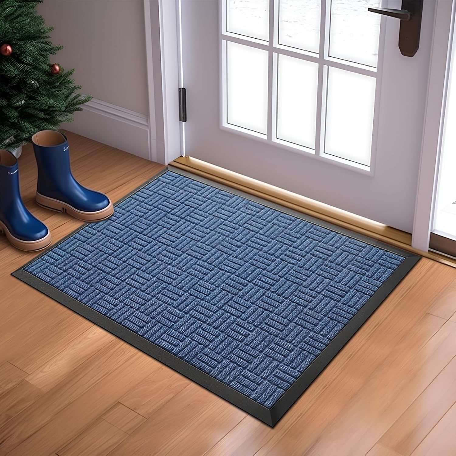Mibao Tapete para puerta delantera, resistente y duradero, tapete de bienvenida para interiores y exteriores, atrapador de suciedad, impermeable,