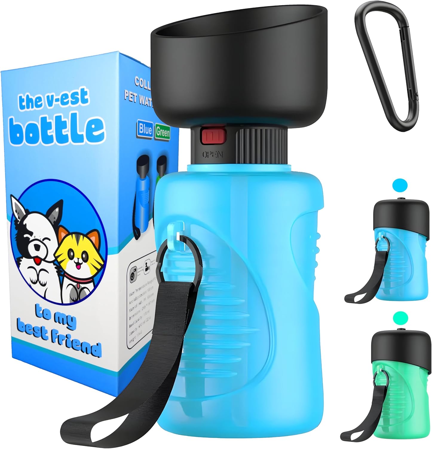 V-EST Botella de agua para perros  Botella de agua de viaje para perros  Botella para perro  Tazón de agua de viaje para mascotas  Botella de agua