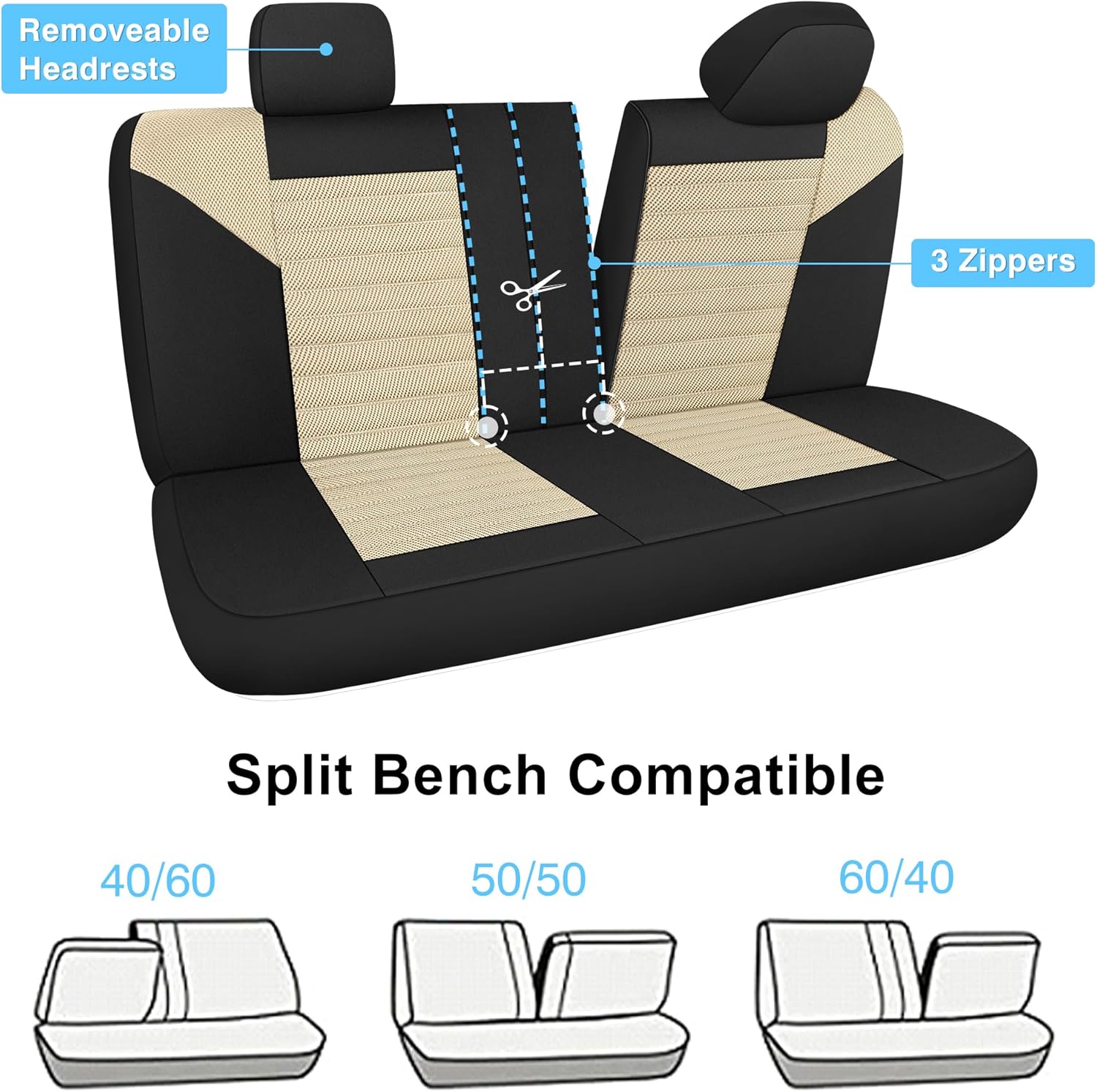 Juego completo de fundas de asiento de automóvil, malla de aire 3D, fundas de asiento de banco dividido delanteras y traseras de tela transpirable