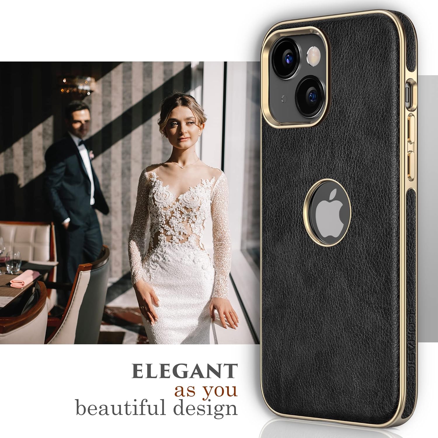 LOHASIC Funda de teléfono para iPhone 14 Plus, vista de logotipo, piel sintética vintage de lujo elegante para hombres y mujeres, agarre