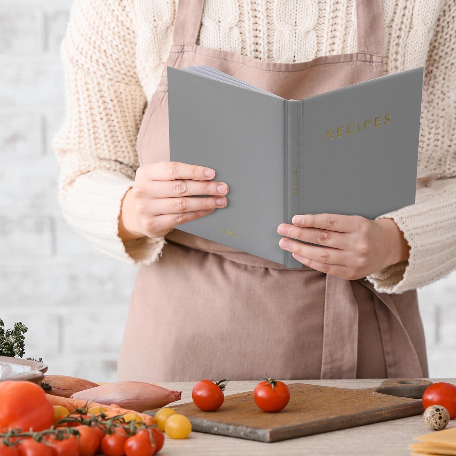 ZICOTO Libro de recetas estético en blanco con cubierta impermeable, el cuaderno de recetas perfecto para escribir en tus propias recetas, libro de