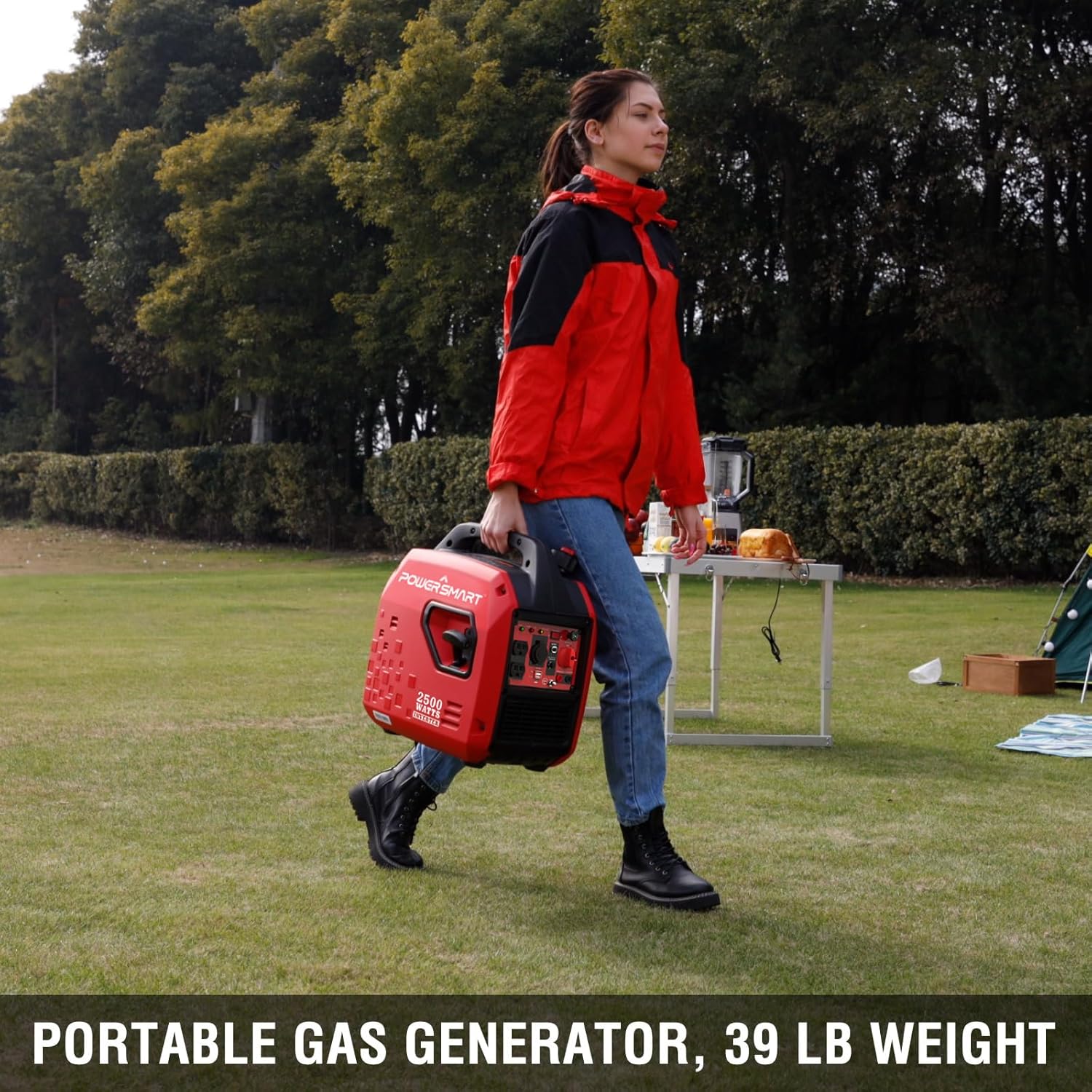 PowerSmart Generador inversor de gas portátil de 2500 vatios, súper silencioso, generador de alta eficiencia de combustible, ligero, compatible con