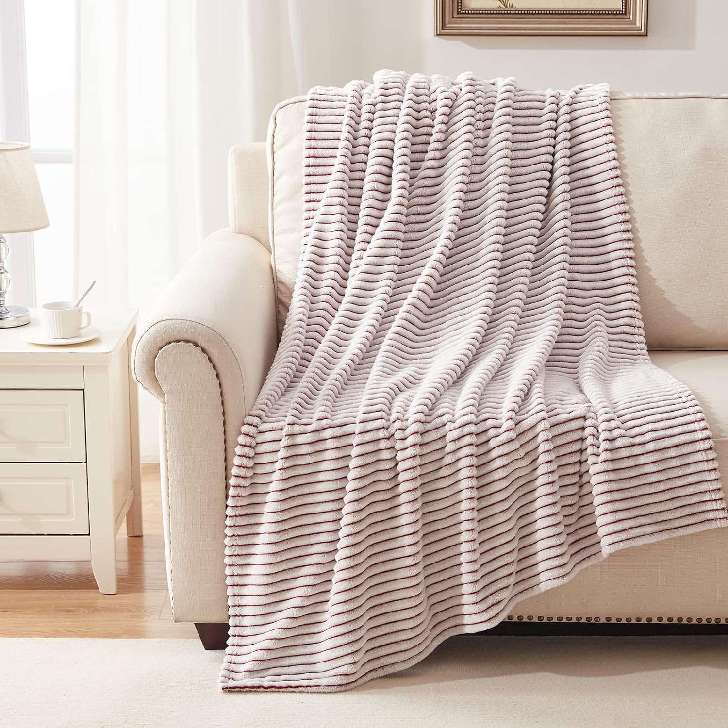 EMME Manta súper suave para mujer, cálida manta de franela de vellón para sofá, tamaño Queen, manta de cama jacquard acanalada 3D de felpa para