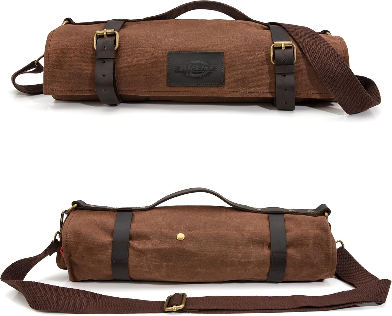 Dickies Organizador portátil para cuchillos de chef y rollo de almacenamiento de cubiertos, lona encerada y cuero, tamaño mediano