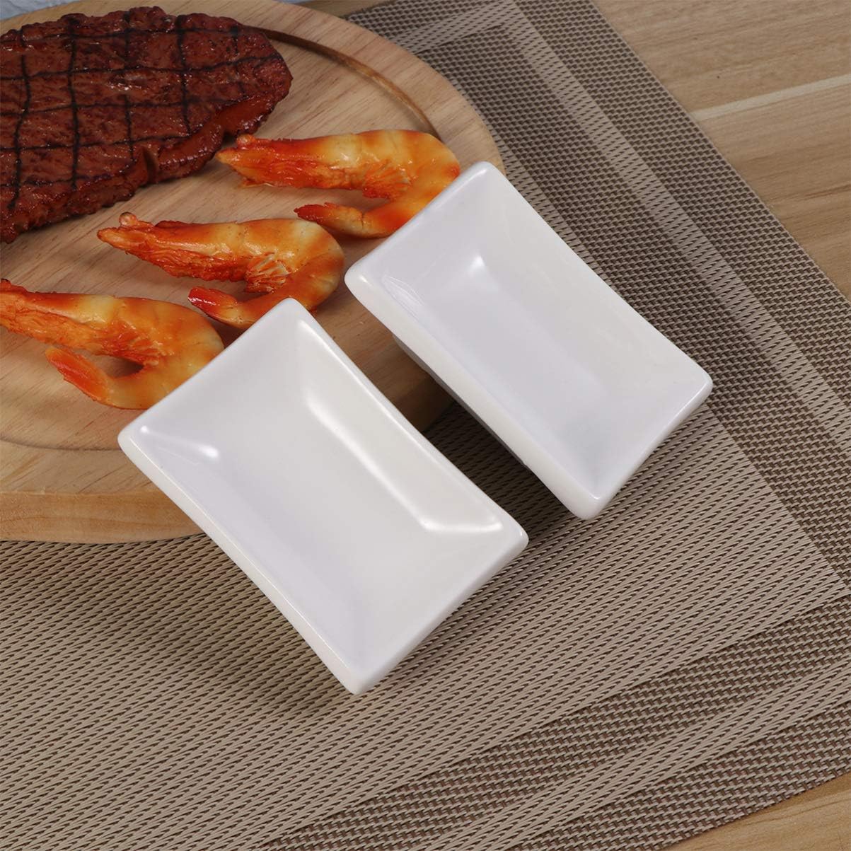 Hemoton Bandeja cuadrada para servir, 4 platos de salsa de cerámica blanca, cuencos de inmersión, platos de condimentos, platos de sushi, platos de