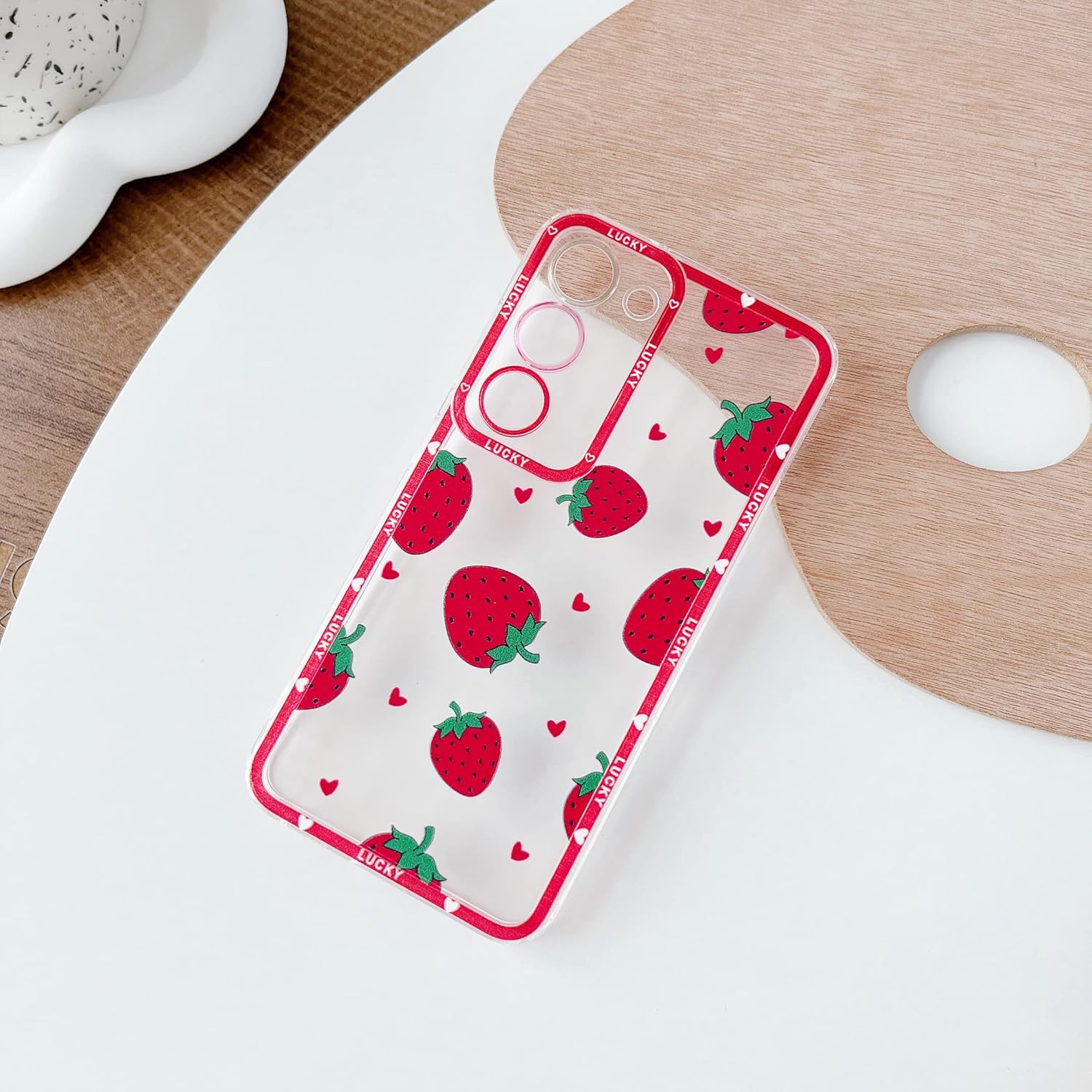 Jmltech Funda protectora para Samsung Galaxy S22 para Samsung Galaxy S22 transparente a prueba de golpes delgada delgada linda fresa mujer femenina