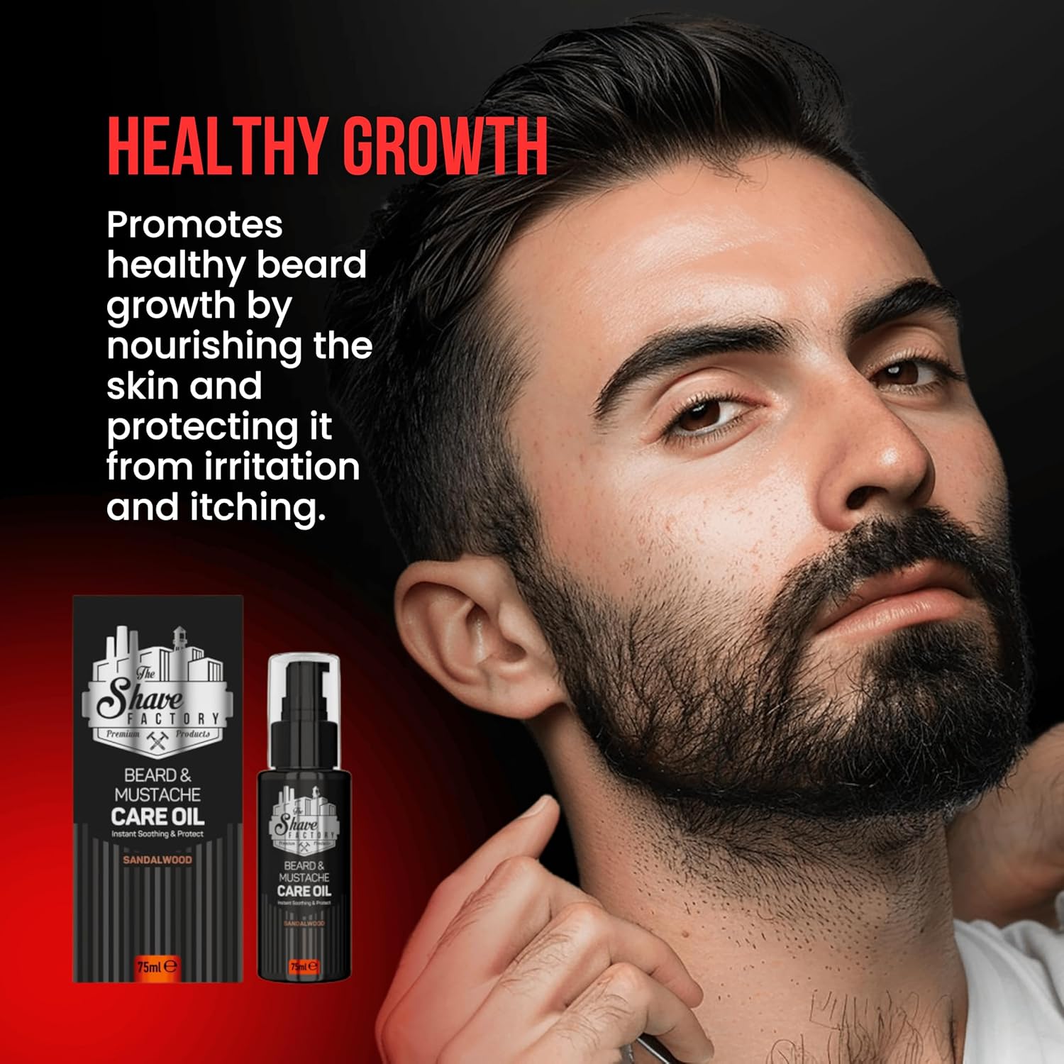 the shave factory Aceite para el cuidado de barba y bigote con sándalo, producto para peluqueros profesionales y entusiastas del afeitado y aseo
