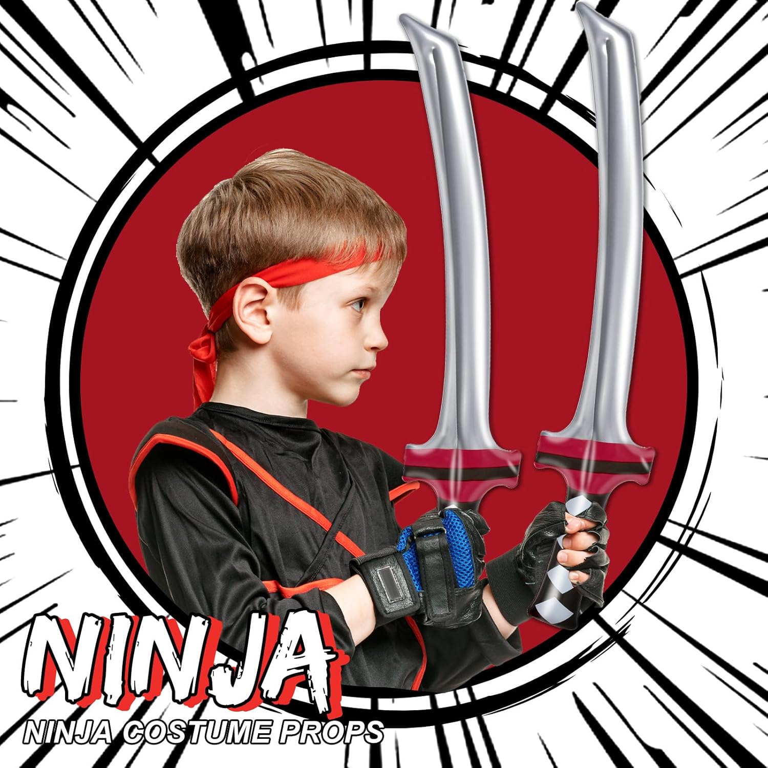 Whaline 16 espadas inflables de Ninja Samurái, espadas ninja infladas, espada Katana inflada, accesorios de disfraz para recuerdos de fiesta,