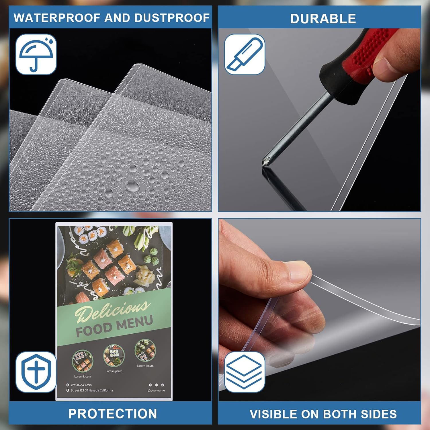 50 fundas protectoras para pósteres de Henoyso de 11 x 17 pulgadas, protectores de plástico rígido transparente para marcos de cristal resistentes