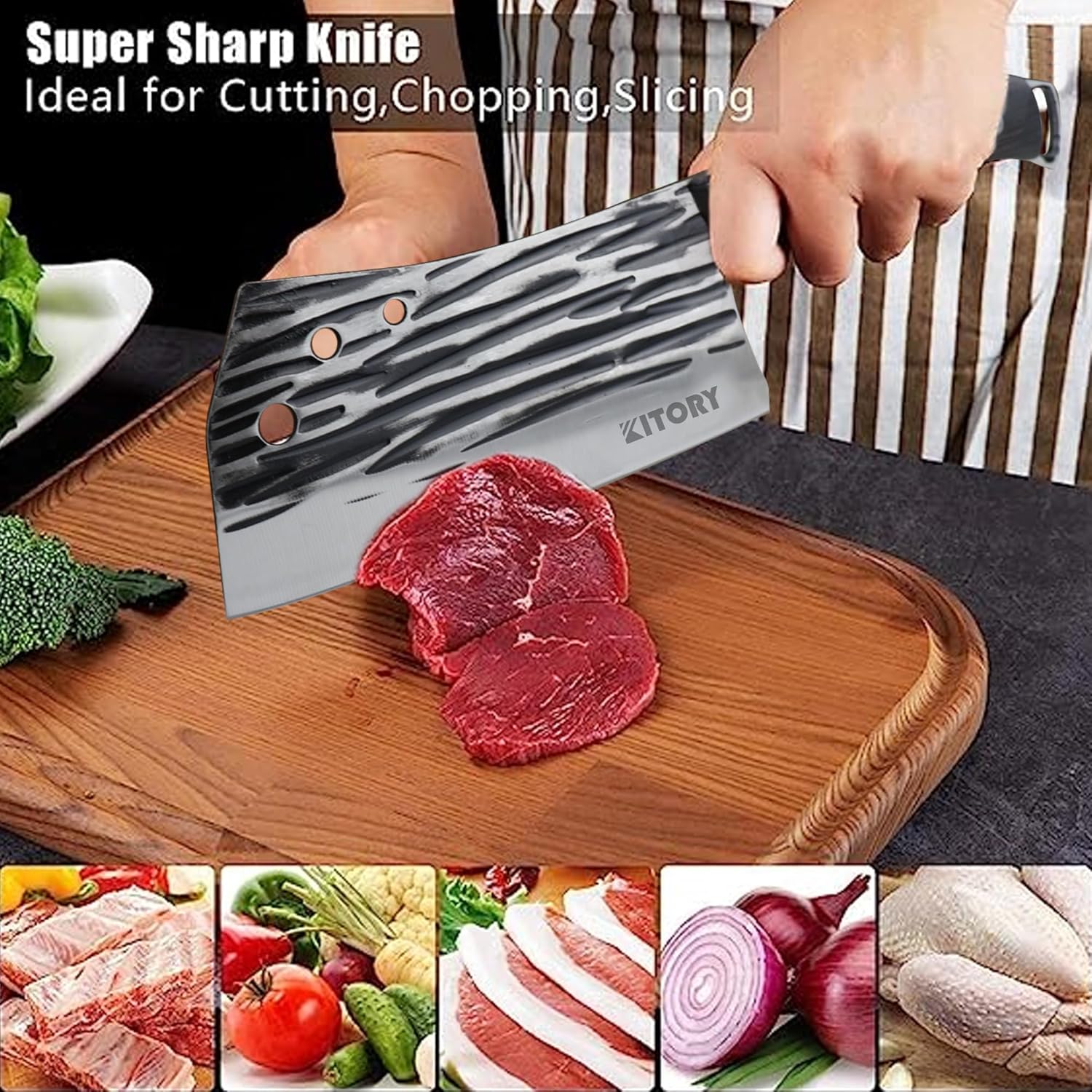 Kitory Cuchillo chino de espiga completa de 7 pulgadas, cuchillo de cocina de acero inoxidable de alto carbono con protector de hoja para cortar