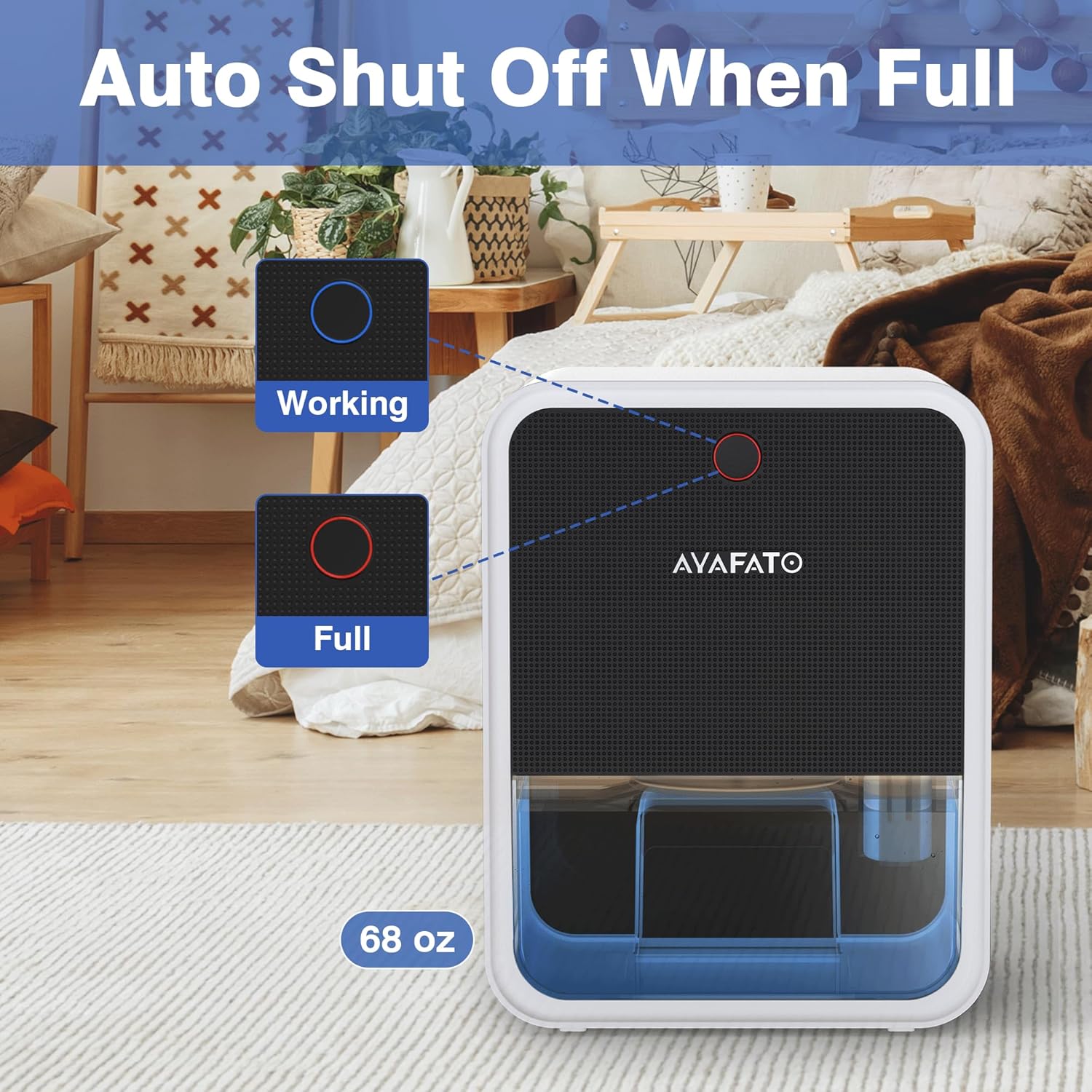 Deshumidificador para el hogar, deshumidificador pequeño de 68 onzas con apagado automático y luz LED colorida, deshumidificador portátil con
